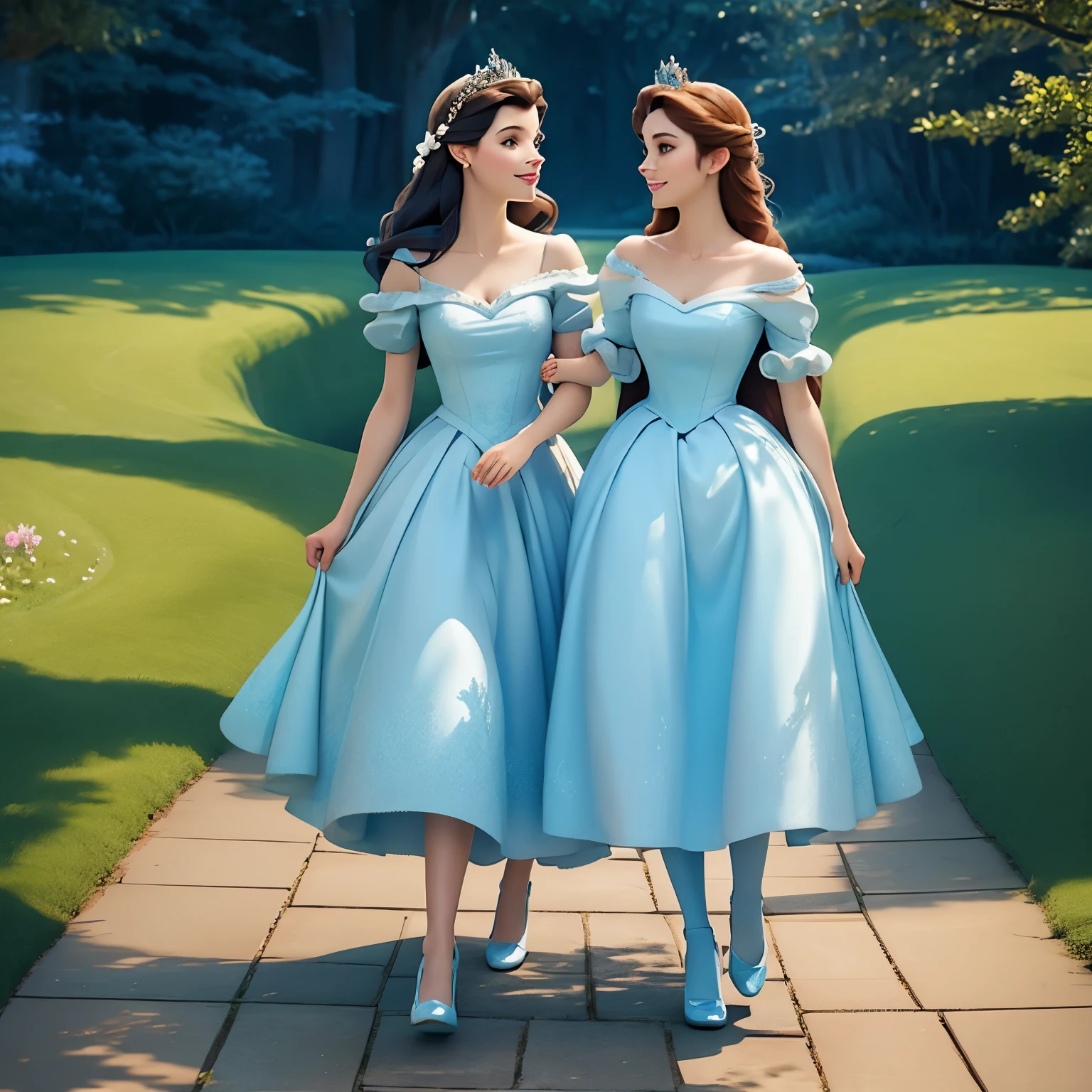 Disney Princess, Princess Belle Princess Cinderella Walking Together In Swam