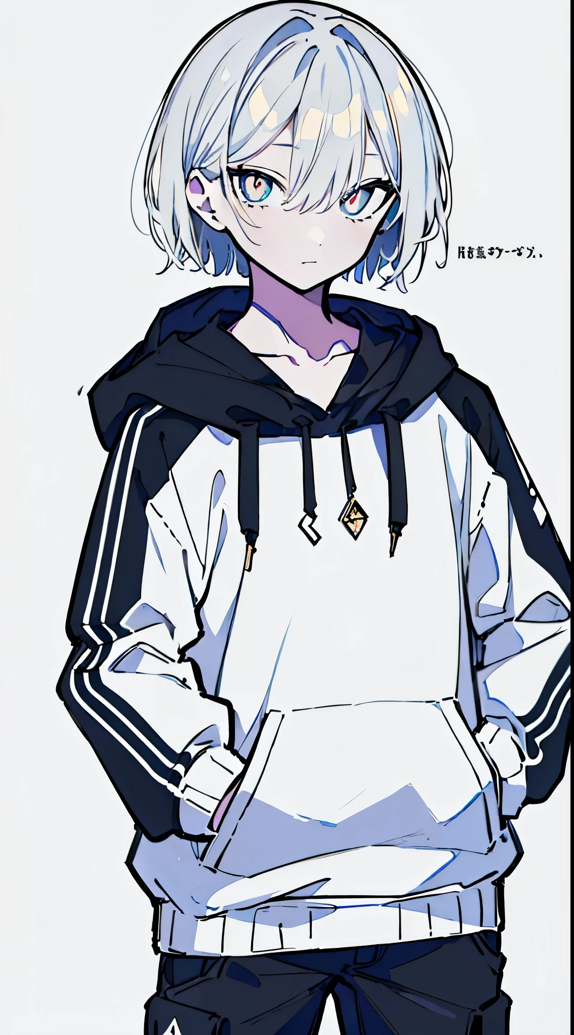 (masterpiece, highest quality:1.6), alone, thick outline, (simple background, bright white background, monochrome, bright white theme:1.2), official art, Key Visual, 8K, disorganized, whole body, (unique hair, oversized hoodie, hot pants, wearing a hood, arch back, short torso:1.2), belly button, thighs, cowboy shot, HDR, sharp focus, High resolution, most detailed, very detailed, Super detailed, finely, detailed eyes and face, sharp pupils, realistic student, solo, White contrast, solo, hands in pockets