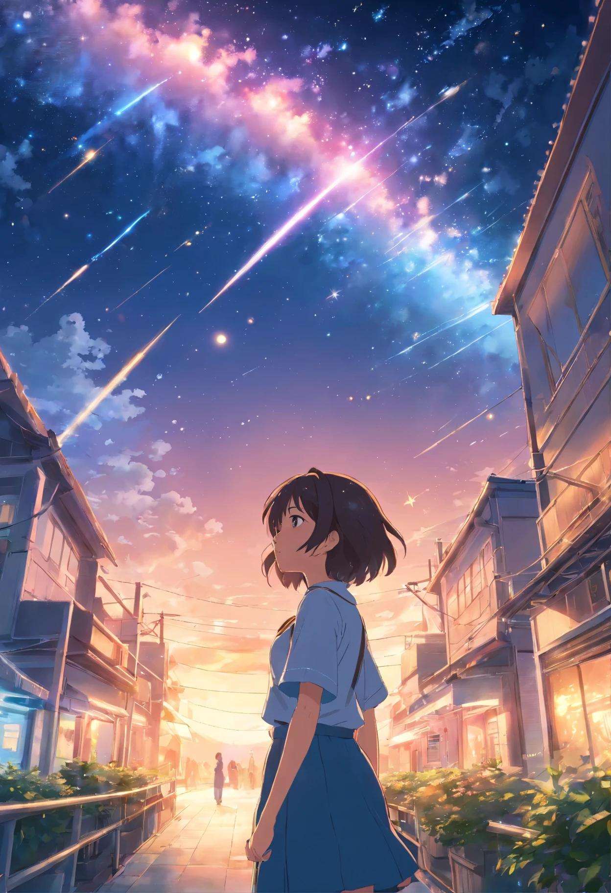 Riesiger Magischer Sternenhimmel, (Girl in the background), Anime stil, meisterwerk, Sternennebel, Sternzeichen, funkelnde sterne