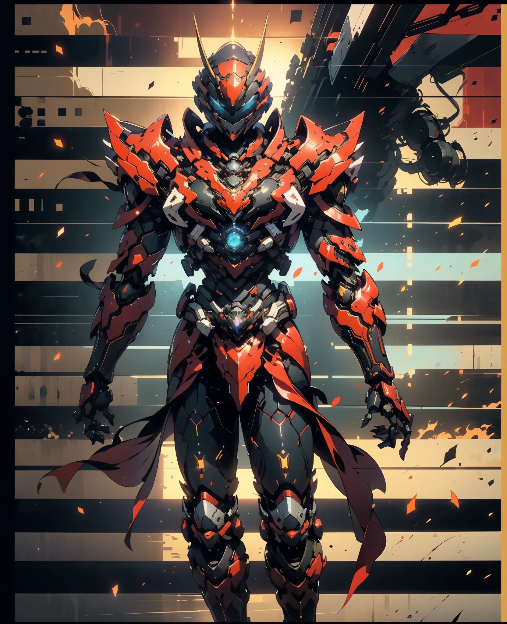 A woman adorned in fantasy-style full-body armor, a crown-concept fully enclosed helmet that unveils only her eyes, a composite layered chest plate, fully encompassing shoulder and hand guards, a lightweight waist armor, form-fitting shin guards, the overall design is heavy-duty yet flexible, (the armor gleams with a golden glow, complemented by red and blue accents), exhibiting a noble aura, she floats above a fantasy-surreal high-tech city, this character embodies a finely crafted fantasy-surreal style armored hero in anime style, exquisite and mature manga art style, (Spider Concept Armor, plasma, blood), ((Element, bio mecha, long legs, elegant, goddess, femminine:1.5)), metallic, high definition, best quality, highres, ultra-detailed, ultra-fine painting, extremely delicate, professional, anatomically correct, symmetrical face, extremely detailed eyes and face, high quality eyes, creativity, RAW photo, UHD, 32k, Natural light, cinematic lighting, masterpiece-anatomy-perfect, masterpiece:1.5