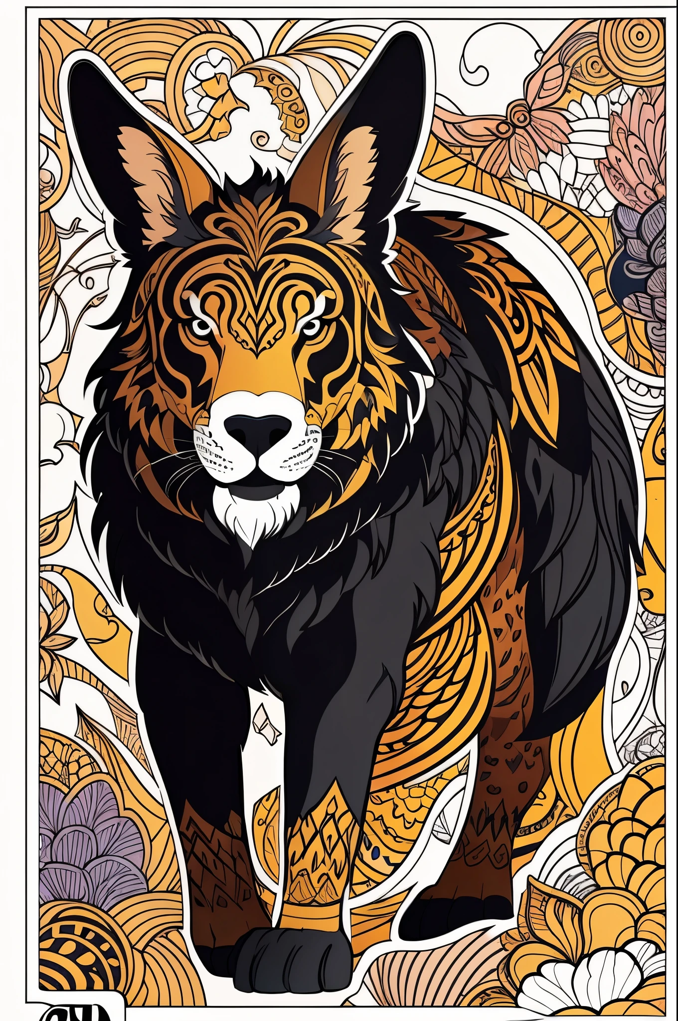 create an animals coloring book cover, vector vived color, full body, outline, only use outline, poster style, clean line art, no shadows and clear and well outlined.