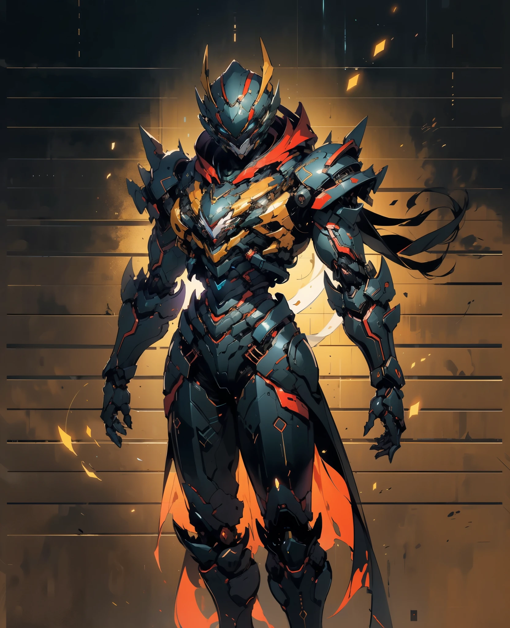 A woman adorned in fantasy-style full-body armor, a crown-concept fully enclosed helmet that unveils only her eyes, a composite layered chest plate, fully encompassing shoulder and hand guards, a lightweight waist armor, form-fitting shin guards, the overall design is heavy-duty yet flexible, (the armor gleams with a golden glow, complemented by red and blue accents), exhibiting a noble aura, she floats above a fantasy-surreal high-tech city, this character embodies a finely crafted fantasy-surreal style armored hero in anime style, exquisite and mature manga art style, (Spider Concept Armor, plasma, blood), ((Element, bio mecha, long legs, elegant, goddess, femminine:1.5)), metallic, high definition, best quality, highres, ultra-detailed, ultra-fine painting, extremely delicate, professional, anatomically correct, symmetrical face, extremely detailed eyes and face, high quality eyes, creativity, RAW photo, UHD, 32k, Natural light, cinematic lighting, masterpiece-anatomy-perfect, masterpiece:1.5