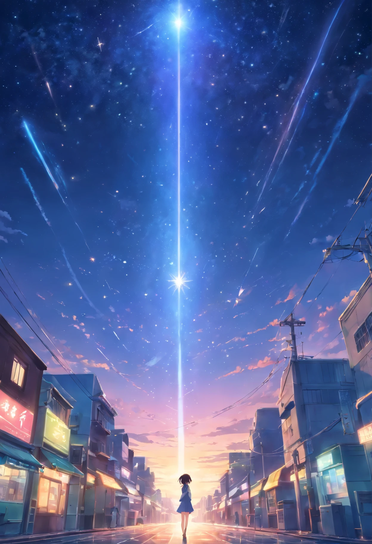 Riesiger Magischer Sternenhimmel, (Girl in the background), Anime stil, meisterwerk, Sternennebel, Sternzeichen, funkelnde sterne