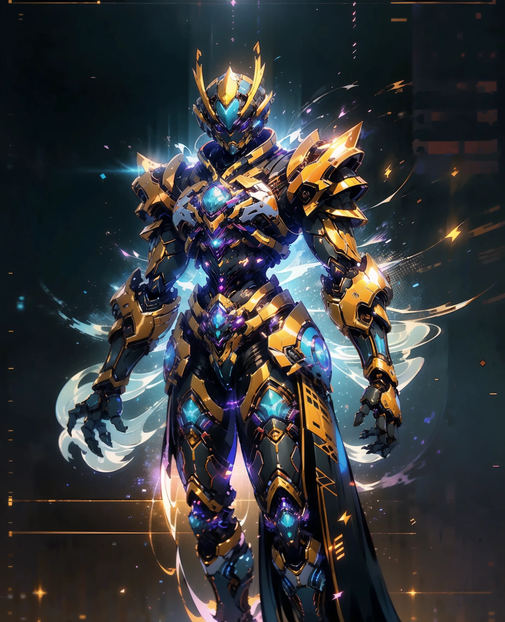 A woman adorned in fantasy-style full-body armor, a crown-concept fully enclosed helmet that unveils only her eyes, a composite layered chest plate, fully encompassing shoulder and hand guards, a lightweight waist armor, form-fitting shin guards, the overall design is heavy-duty yet flexible, (the armor gleams with a golden glow, complemented by red and blue accents), exhibiting a noble aura, she floats above a fantasy-surreal high-tech city, this character embodies a finely crafted fantasy-surreal style armored hero in anime style, exquisite and mature manga art style, (Spider Concept Armor, plasma, blood), ((Element, bio mecha, long legs, elegant, goddess, femminine:1.5)), metallic, high definition, best quality, highres, ultra-detailed, ultra-fine painting, extremely delicate, professional, anatomically correct, symmetrical face, extremely detailed eyes and face, high quality eyes, creativity, RAW photo, UHD, 32k, Natural light, cinematic lighting, masterpiece-anatomy-perfect, masterpiece:1.5