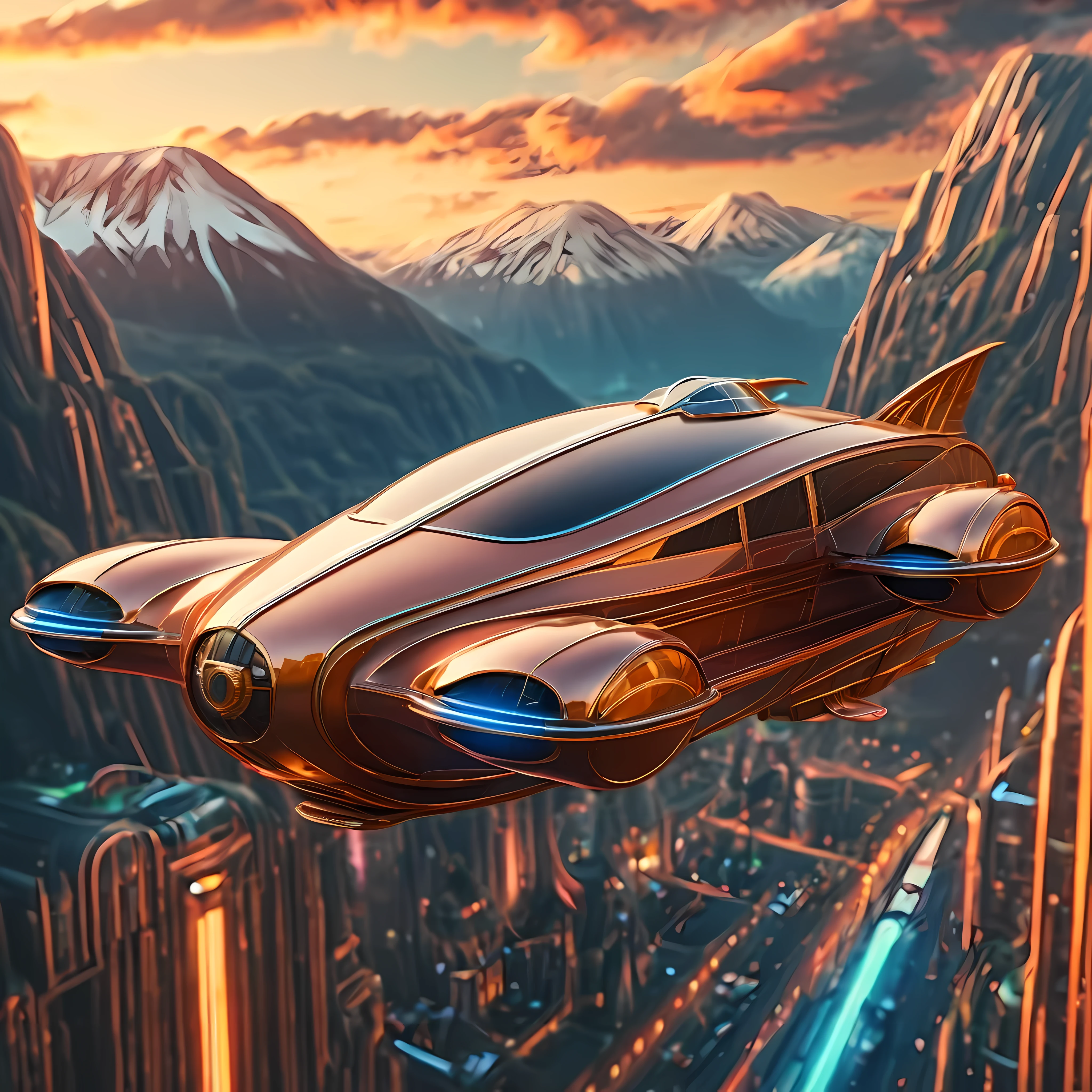 art deco style flying car, art deco style science fiction, background is vast mountain

(best quality,4k,8k,highres,masterpiece:1.2),ultra-detailed,(realistic,photorealistic,photo-realistic:1.37),HDR,UHD,studio lighting,ultra-fine painting,sharp focus,physically-based rendering,extreme detail description,professional,vivid colors,bokeh.