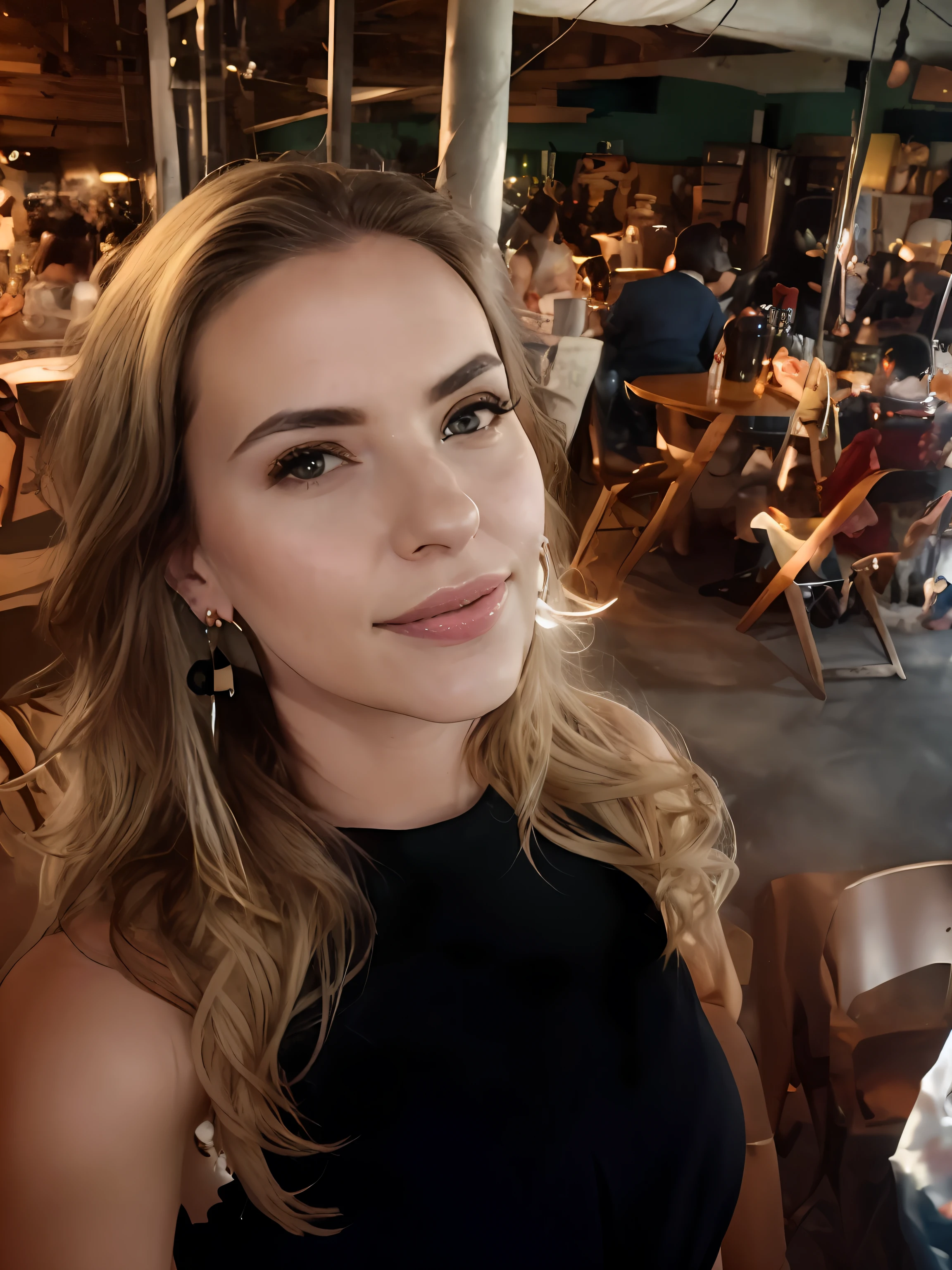 Blonde woman with white blouse and small earrings standing, imagem de frente, mulher de 30 anos