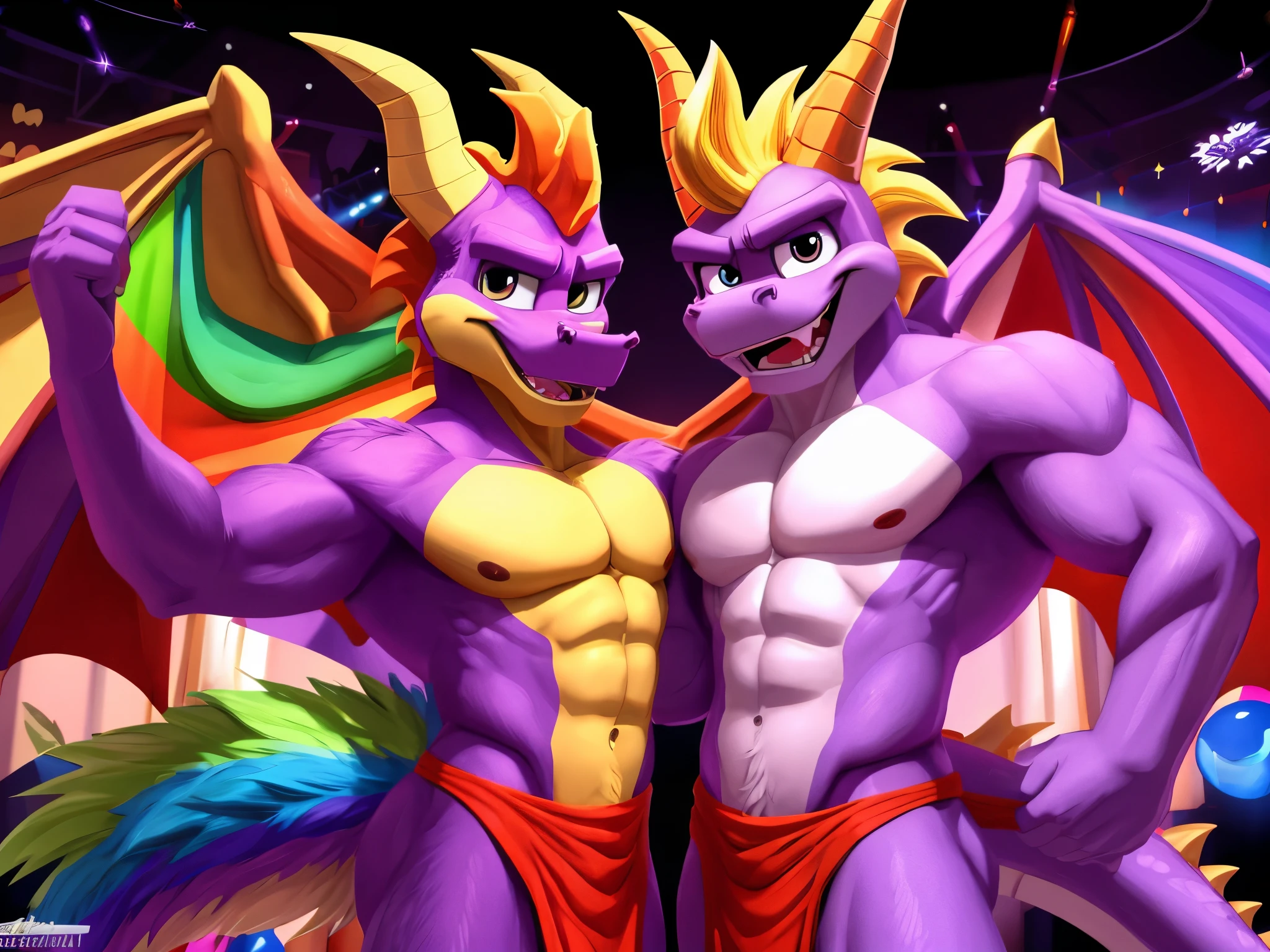 spyro gay , spyro drache , toony , 8k , 4k , Meisterwerk , Much details , Colourful Cartoon style, beautiful , Ultra Sharp , Furry , Fursona gay , Fur , maskulin , sexy cloth , sexy , yiff , bunte umgebung , have fun , Pride , Rainbow Fur , sexy pose , cute