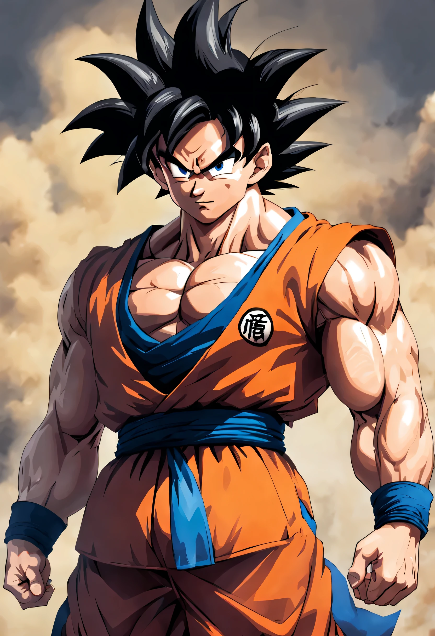 goku wearing hist typical outfit, having big muscles