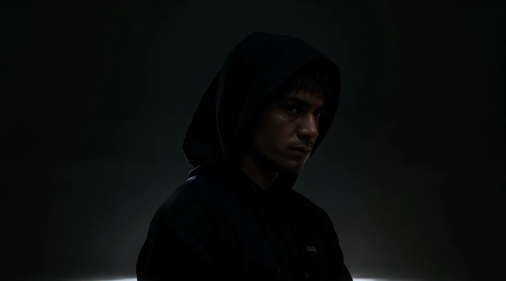 man wearing a black hoodie, dark cinematic light