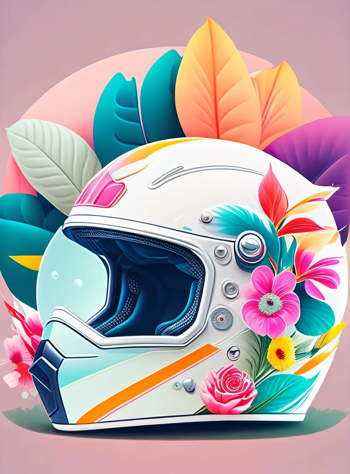 the colorida abstract of motorcycle helm, Flores, fundo de itens de garagem, (colorida,altamente detalhado,arte vetorial), Cores pastel