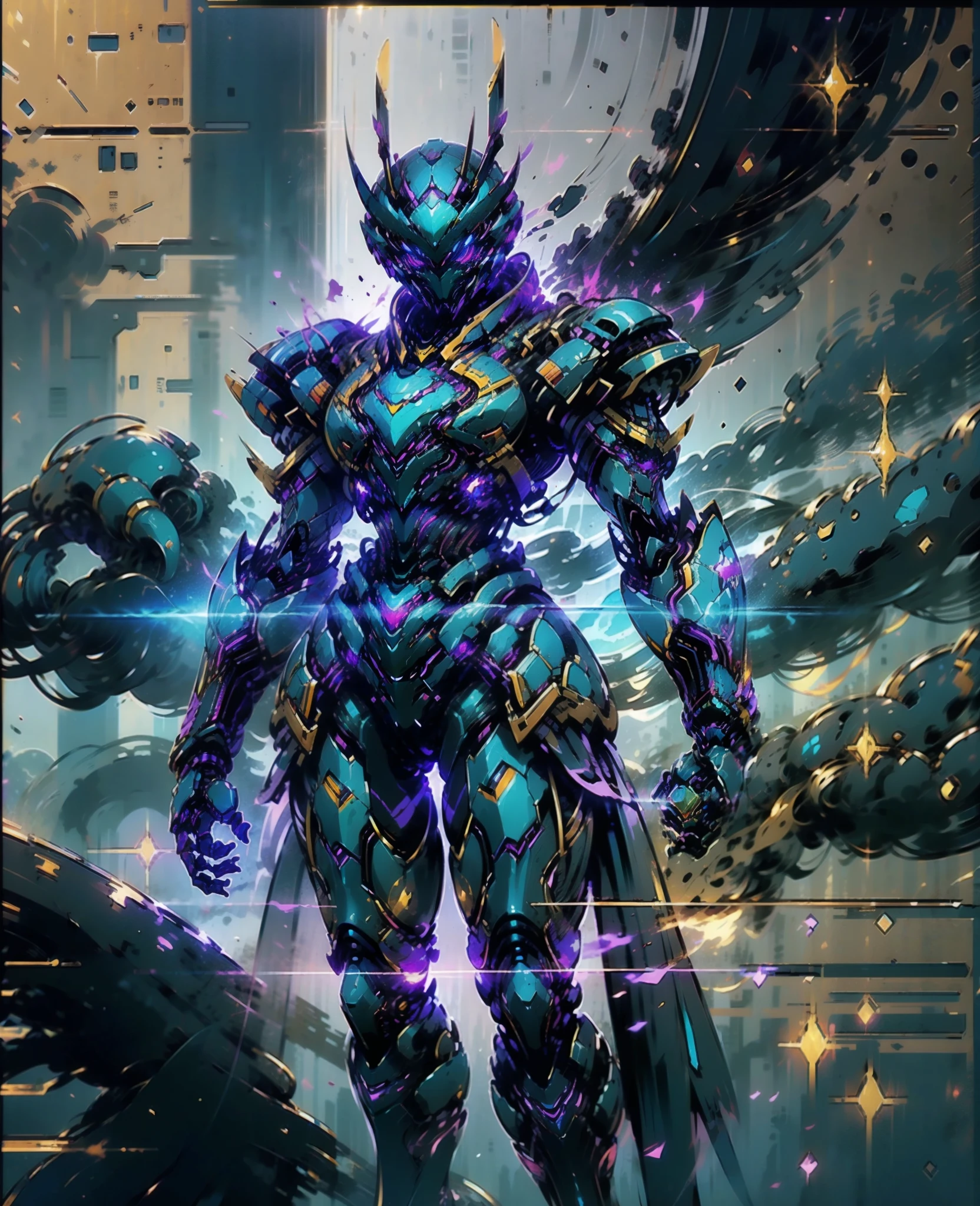 A woman adorned in fantasy-style full-body armor, a crown-concept fully enclosed helmet that unveils only her eyes, a composite layered chest plate, fully encompassing shoulder and hand guards, a lightweight waist armor, form-fitting shin guards, the overall design is heavy-duty yet flexible, (the armor gleams with a golden glow, complemented by red and blue accents), exhibiting a noble aura, she floats above a fantasy-surreal high-tech city, this character embodies a finely crafted fantasy-surreal style armored hero in anime style, exquisite and mature manga art style, (Spider Concept Armor, plasma, blood), ((Element, bio mecha, long legs, elegant, goddess, femminine:1.5)), metallic, high definition, best quality, highres, ultra-detailed, ultra-fine painting, extremely delicate, professional, anatomically correct, symmetrical face, extremely detailed eyes and face, high quality eyes, creativity, RAW photo, UHD, 32k, Natural light, cinematic lighting, masterpiece-anatomy-perfect, masterpiece:1.5