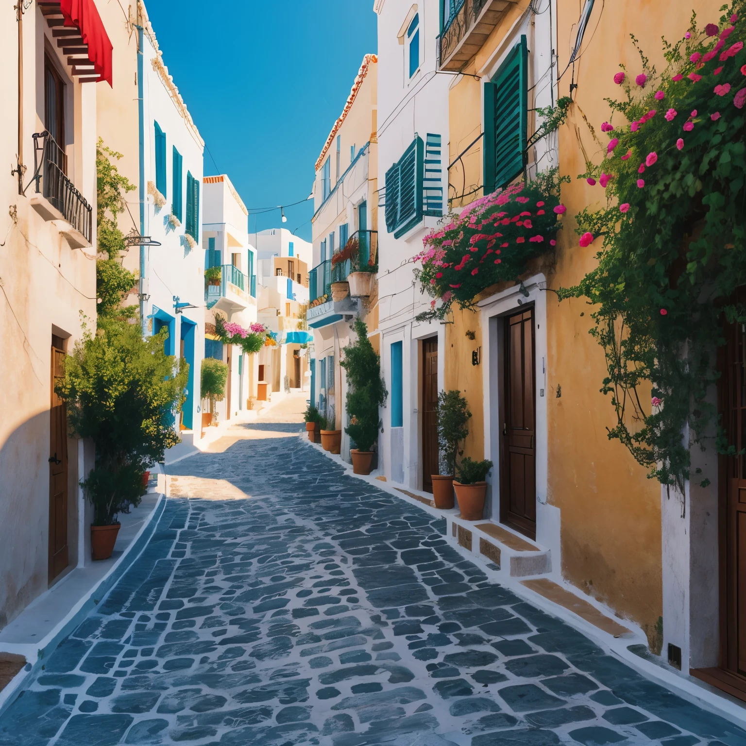 a beautiful illustration art of street in Hydra, Greece