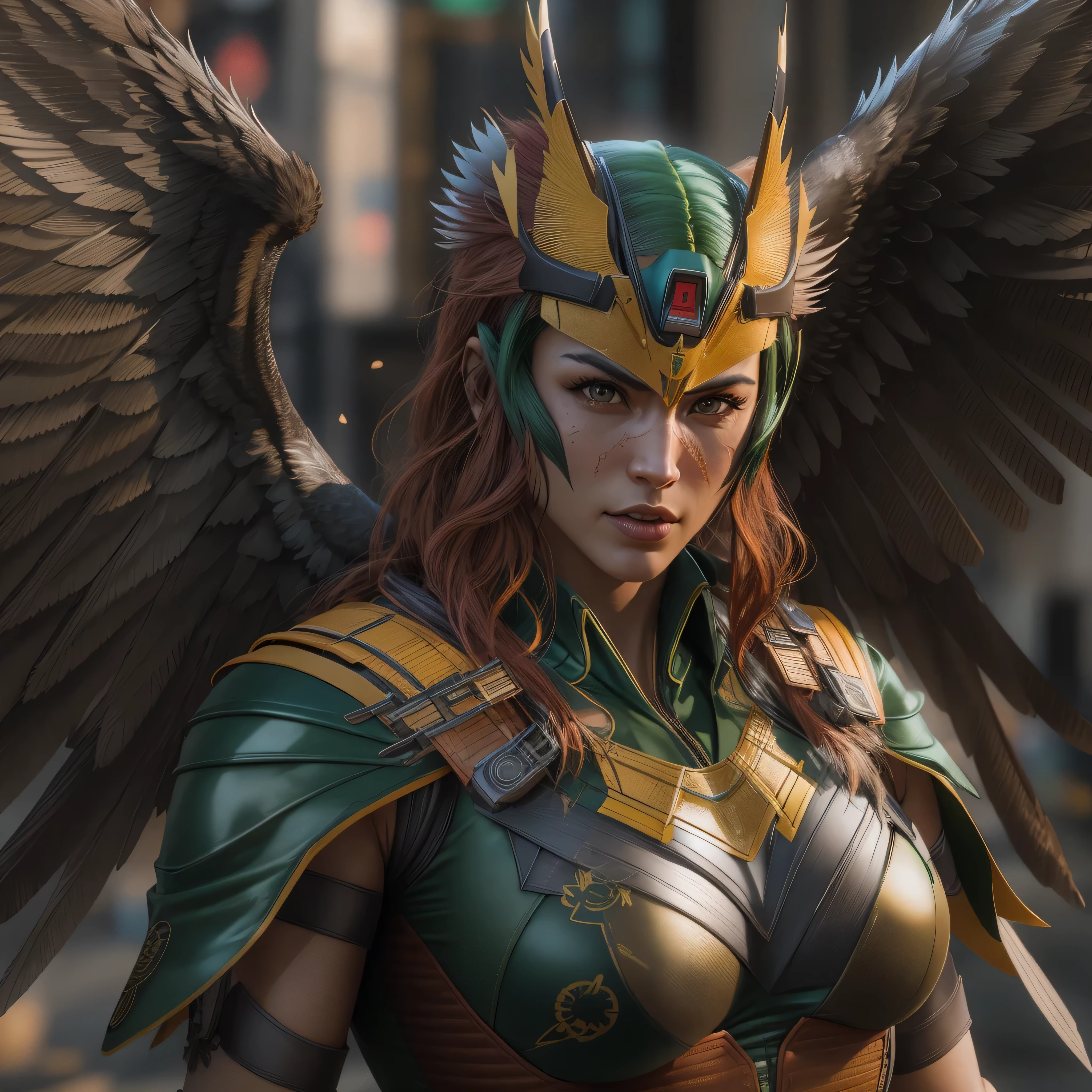 DC comic's, Samurai Hawkgirl, photo-realistic, octane render, unreal engine, ultra-realistic