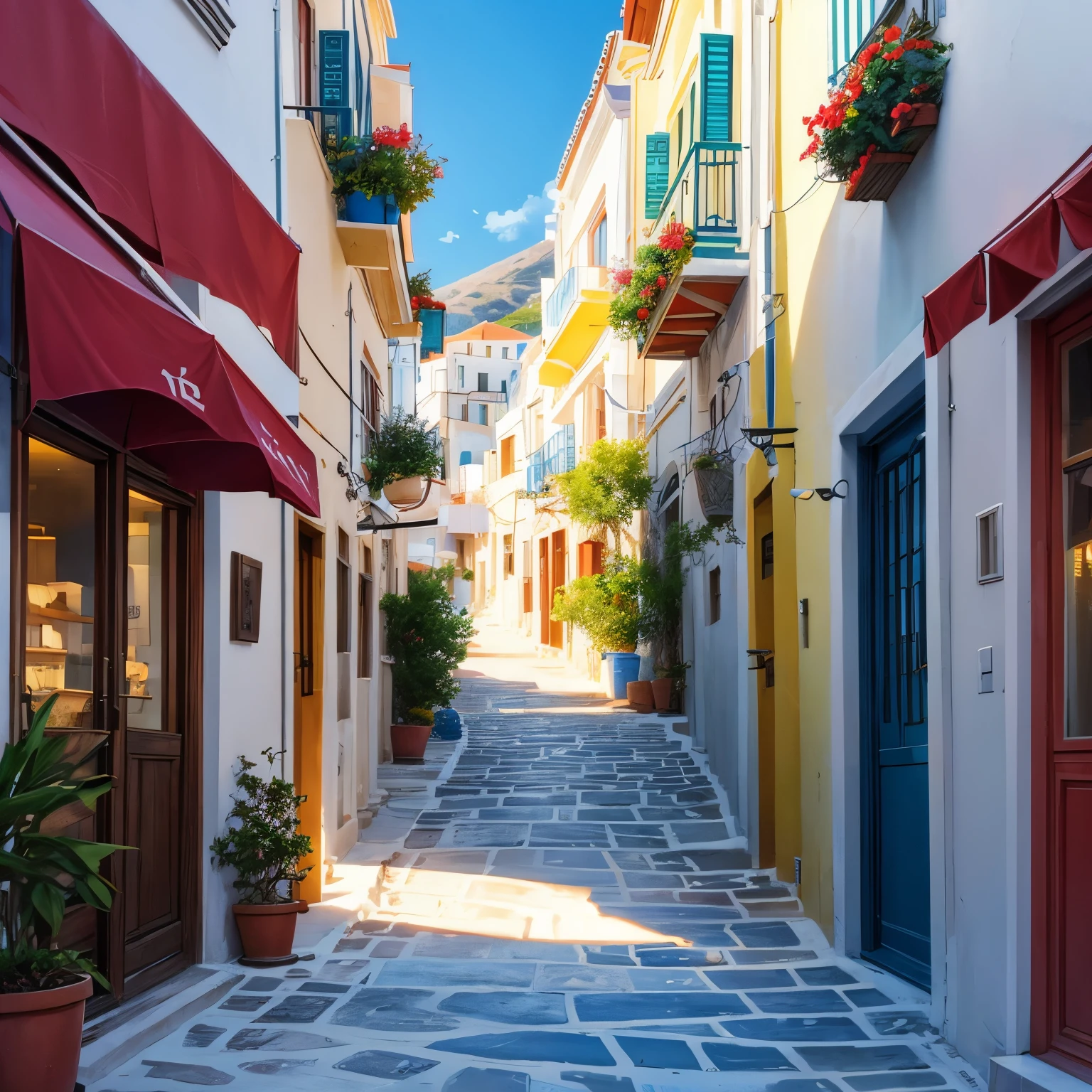 a beautiful illustration art of street in Hydra, Greece