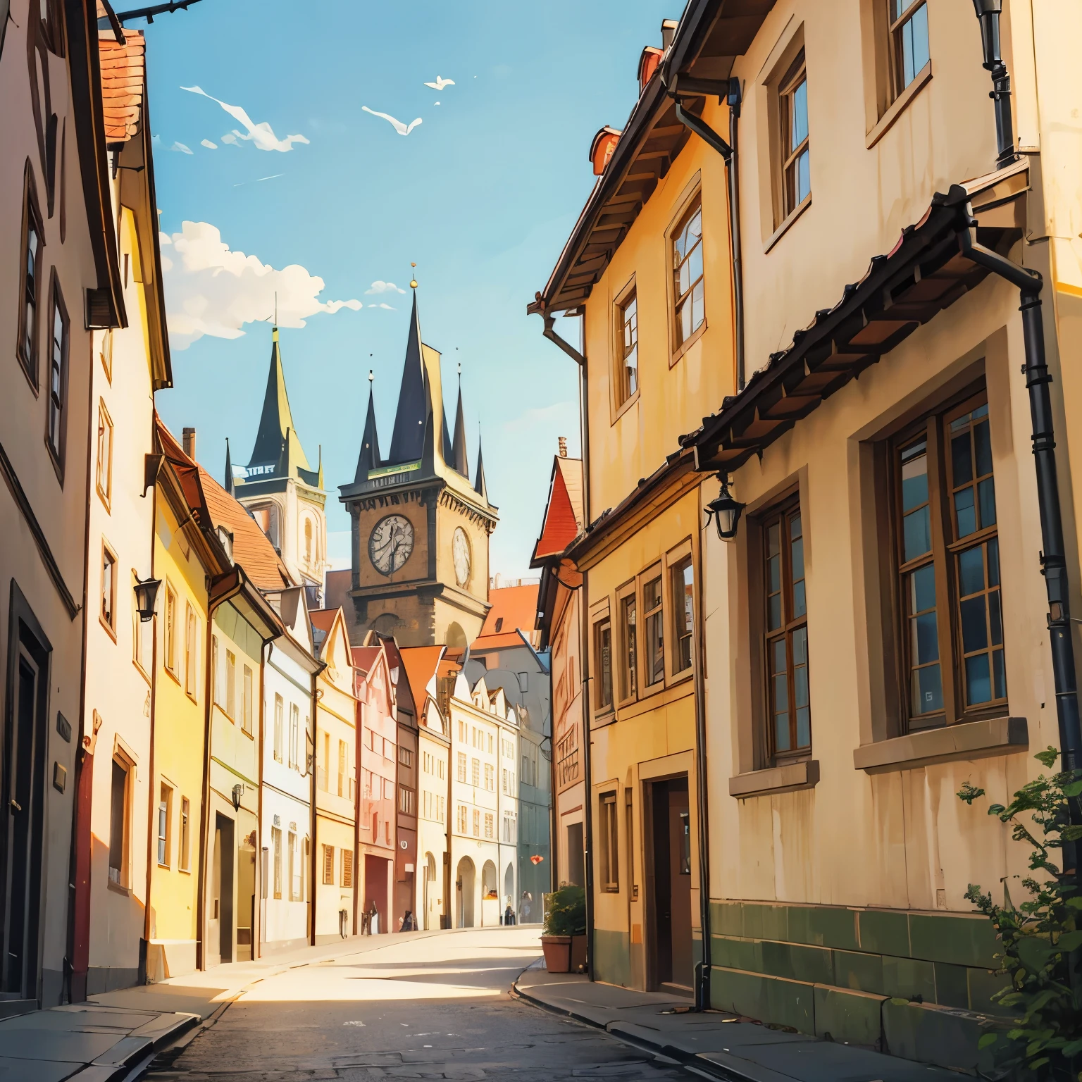 a beautiful illustration art of street in Prague