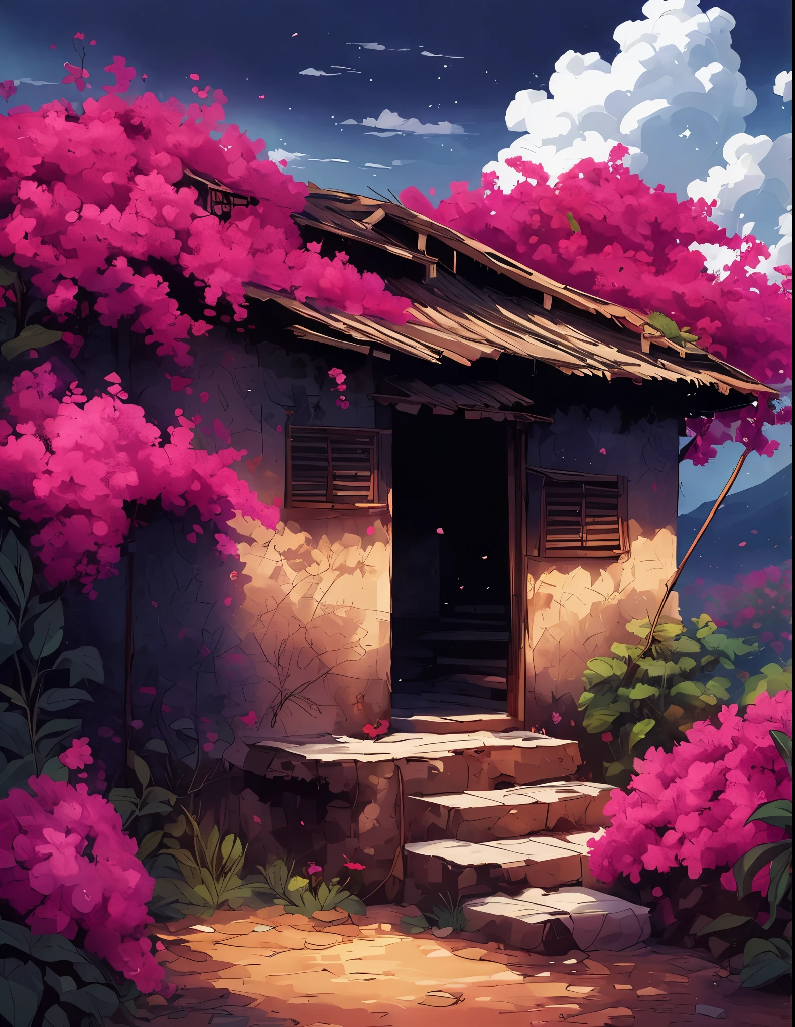hut with flowers covering it