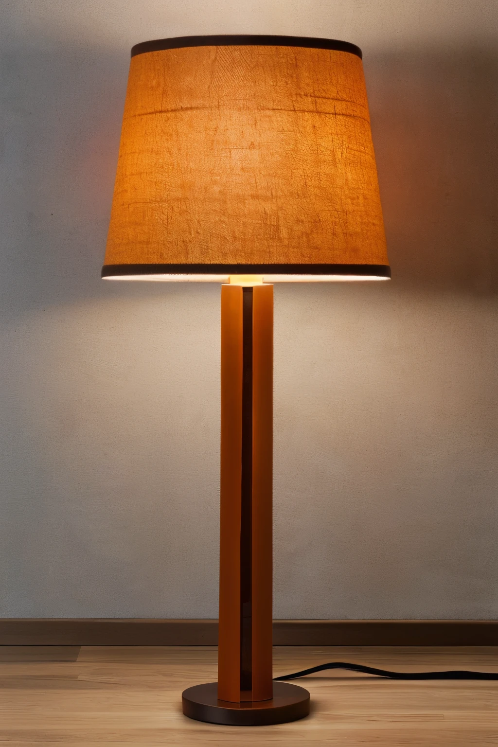 An icon representing the Lighting category in Brazilian e-commerce, adhering to the following points:
1. The icon should symbolize products from the Lighting category, such as fixtures, abajur, arandelas, or lustres.
2. The image must be realistic.
3. The colors and style of the icon should resonate with the Nordic style, reminiscent of autumn hues, like straw or palm colors.
4. The icon should exclude non-realistic elements.
5. The image should feature a single product only.
6. Transparent background.

An image of a Nordic-style floor lamp with a realistic, warm orange and brown color