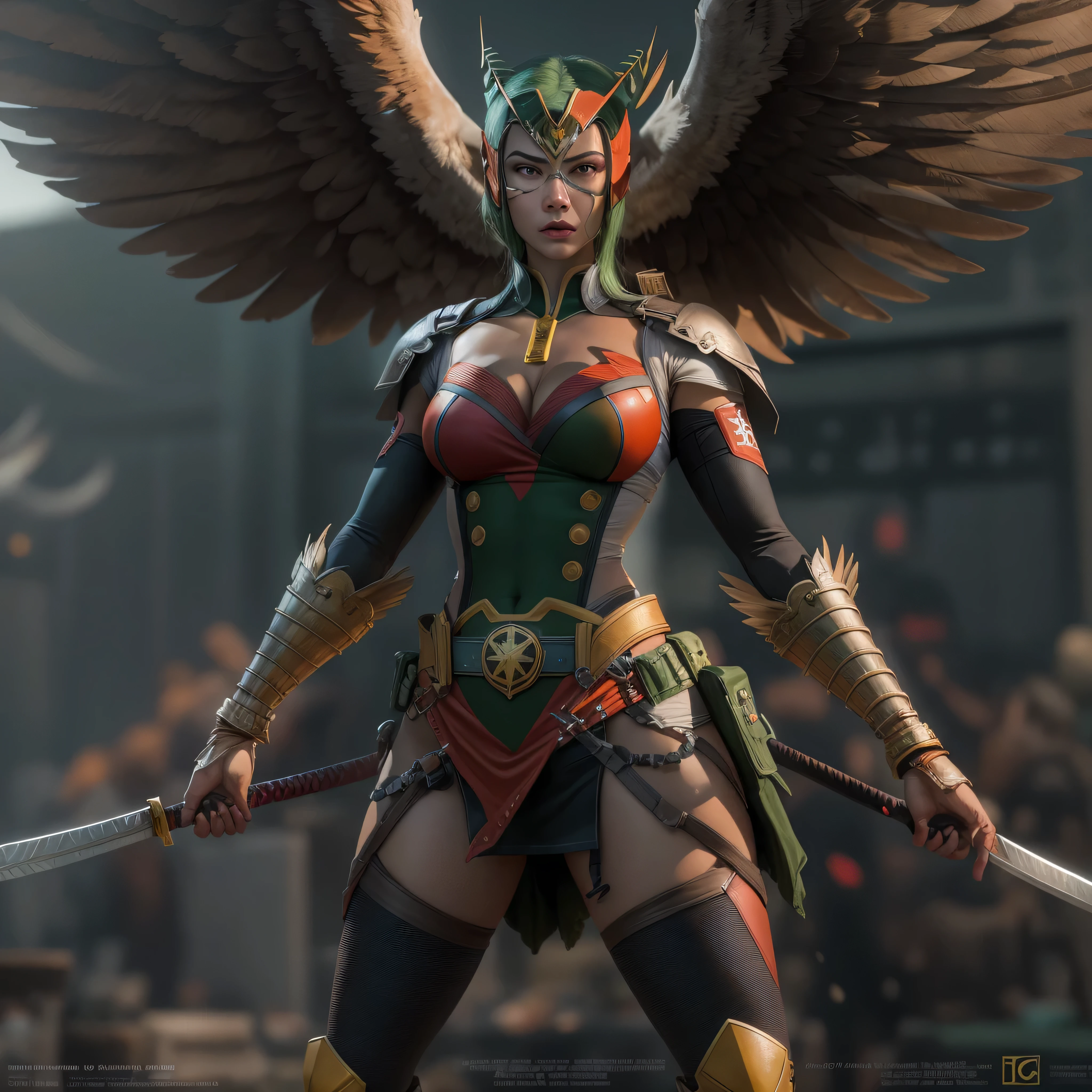 DC comic's, Samurai Hawkgirl, photo-realistic, octane render, unreal engine, ultra-realistic