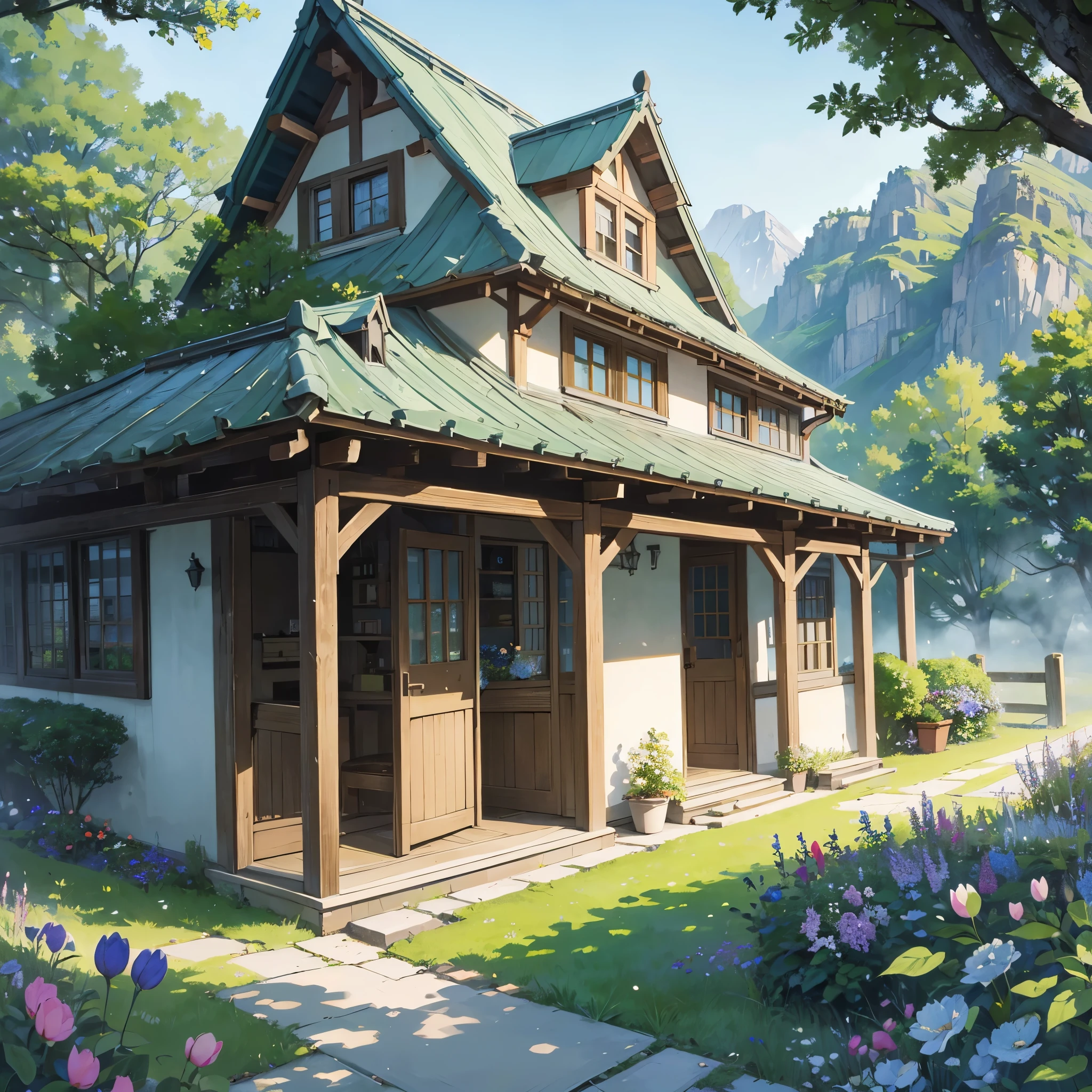 a beautiful illustration art of a rail station in a small village, mountain, tree": (best quality,4k,8k,highres,masterpiece:1.2),ultra-detailed,(realistic,photorealistic,photo-realistic:1.37),illustration,small village,rail station,mountain,tree,peaceful atmosphere,charming,serene,architecture,scenic beauty,lush greenery,soft sunlight,morning mist,impressionistic style,subtle shades of blue and green,delicate brush strokes,vintage feel,old-fashioned charm,romantic ambiance,rural setting,quiet solitude,faraway destination,neverending adventure,secluded spot,storybook-like ambiance,tranquil environment,rustic appeal,everyday life in a small village,colorful blooms,quaint train station