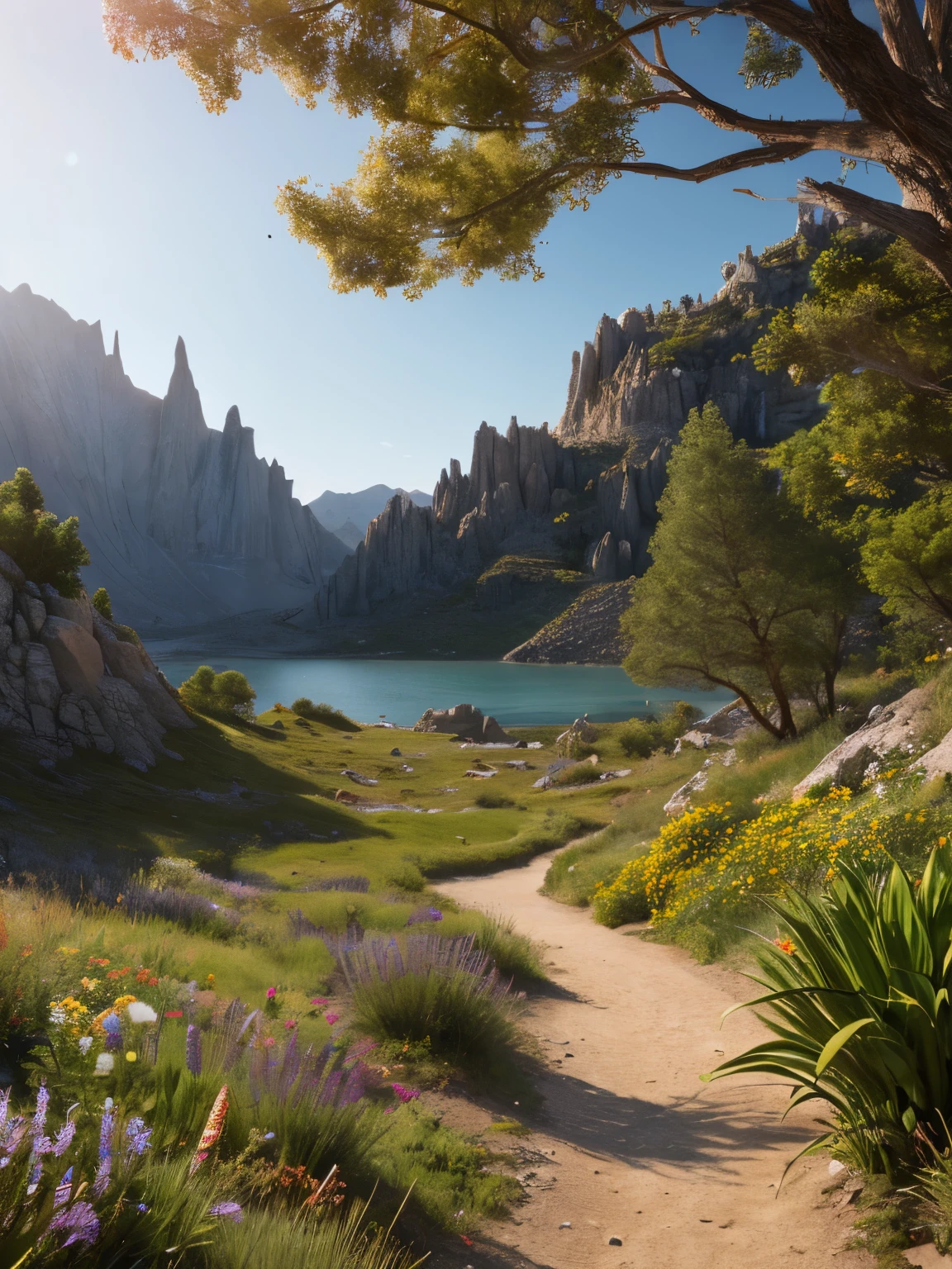 masterpiece, 最high quality, high quality, very detailed CG uniform 8k wallpaper, flowering landscape, Dry places such as empty deserts, dearest, cunning, Mono Lake, Pootree, 3D digital painting, award winning photography, Bokeh, Depth of bounds written, HDR, bloom, chromatic aberration, realistic, very detailed, Trending with ArtStation, trending on cgsociety, Complex, high detail, dramatic, The Art of Mid-Journey