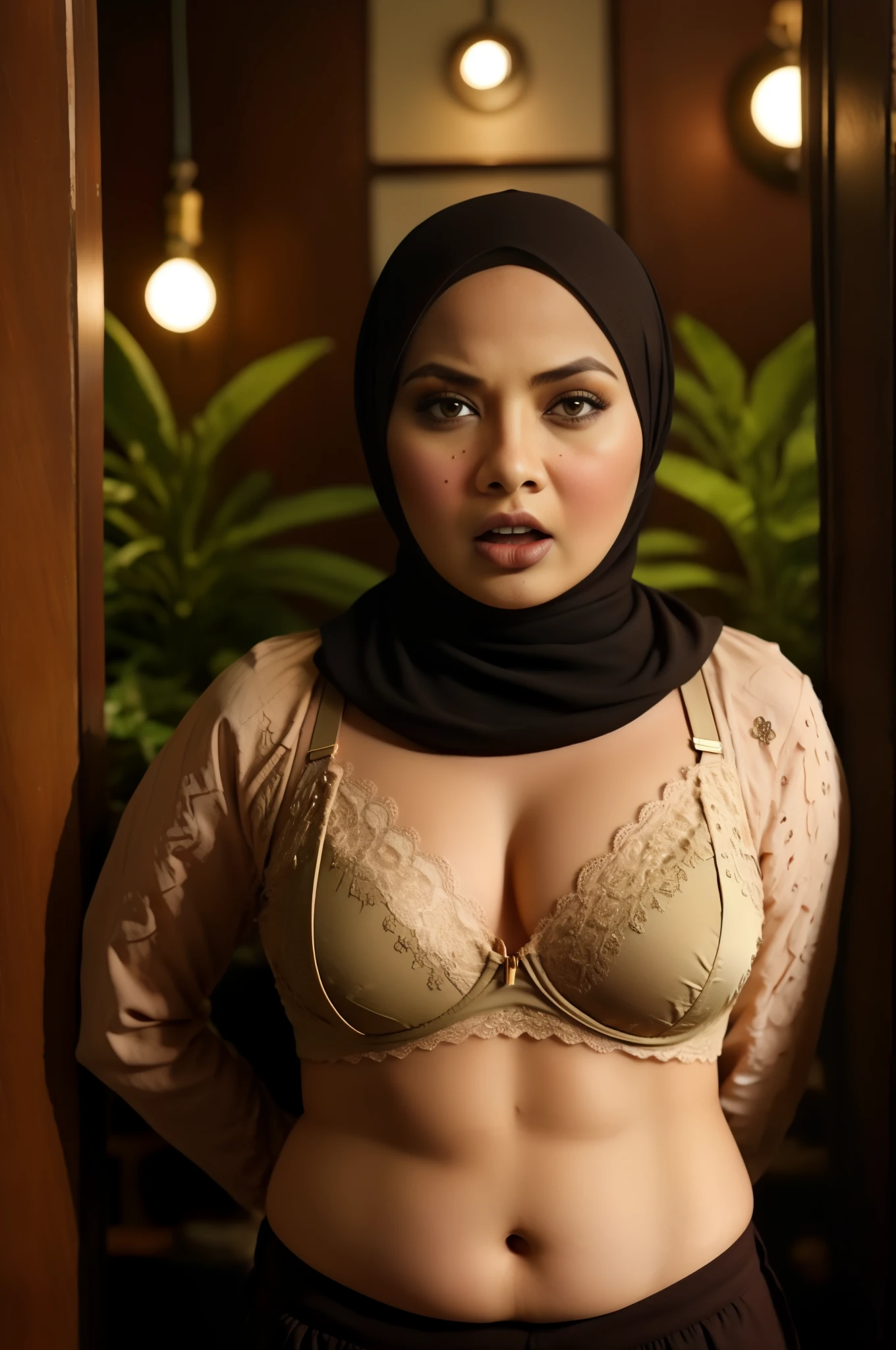 (Anger), "Oki Setiana Dewi", "Spectacles ", ("Hijab Naked"), Chubby Wearing Lace Bra & Short Hairy Pussy, "Facial expression in anger", "Brown Concentrated", "BROWN Brown Lips", "Bokeh" My ass is huge Being in the forest 