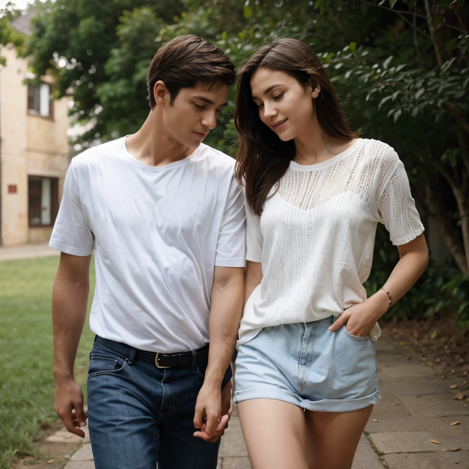 A photo of a man in early 30s with his girlfriend that is in love, happy, youthful.