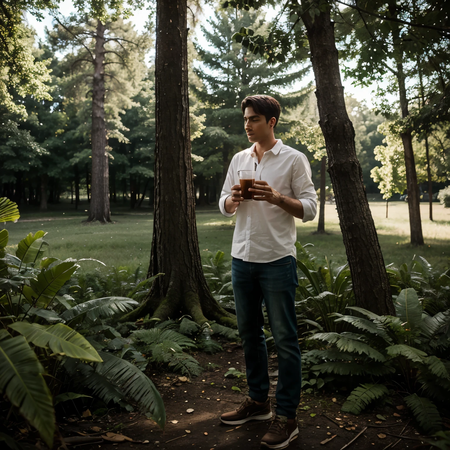 Drink man some amidst nature and trees