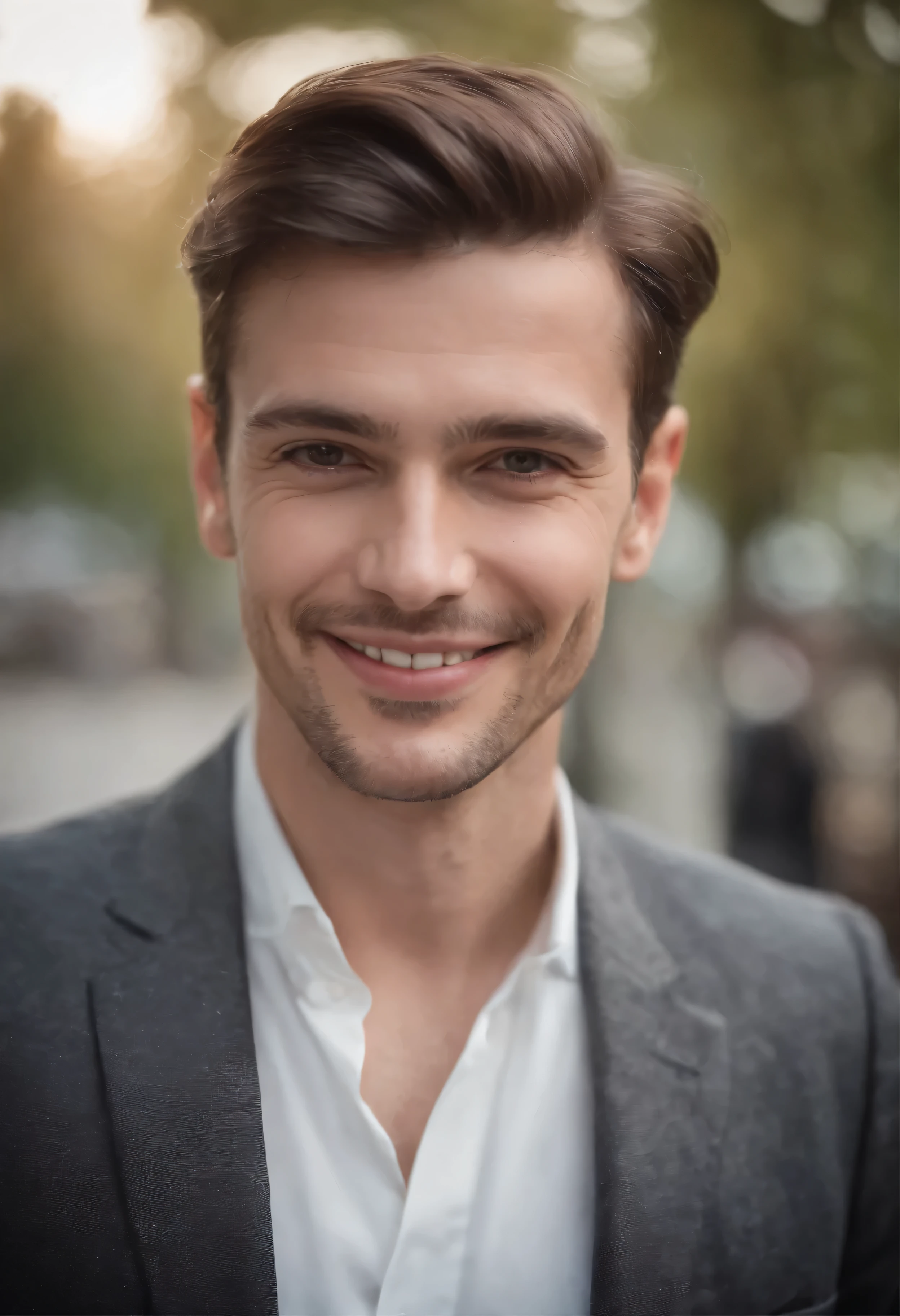 Smiling elegant man with 3mm black leather necklace