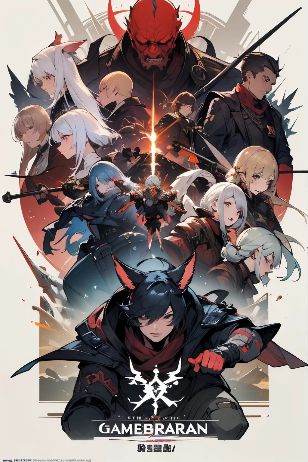 masterpiece, perfect anatomy, amazing quality, mjtyhz, official illustration, game art poster, poster, ffxiv poster, 7 characters, action poses, 7people, action poster