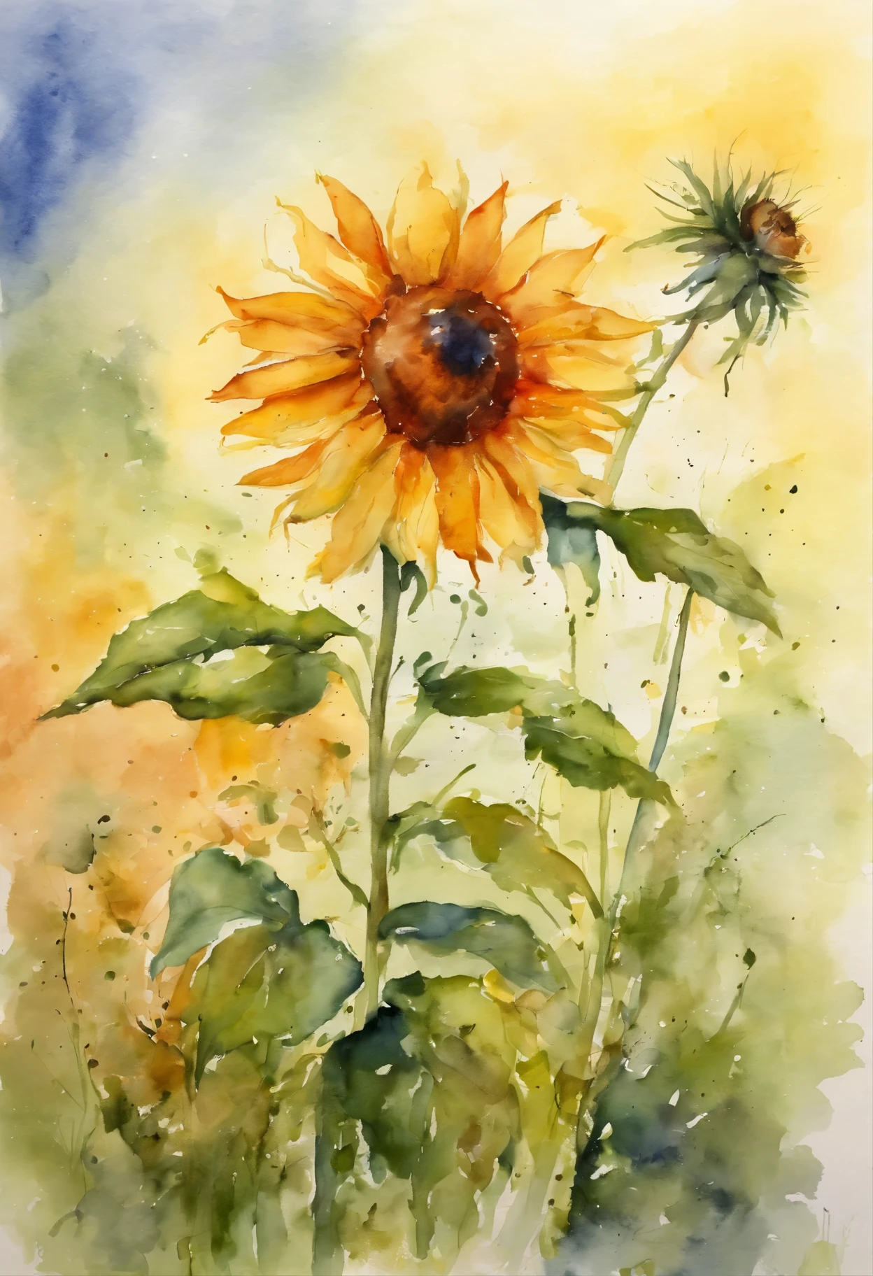 Sonnenblumenfelder、Back view of a beautiful、Strahlen der Sonne