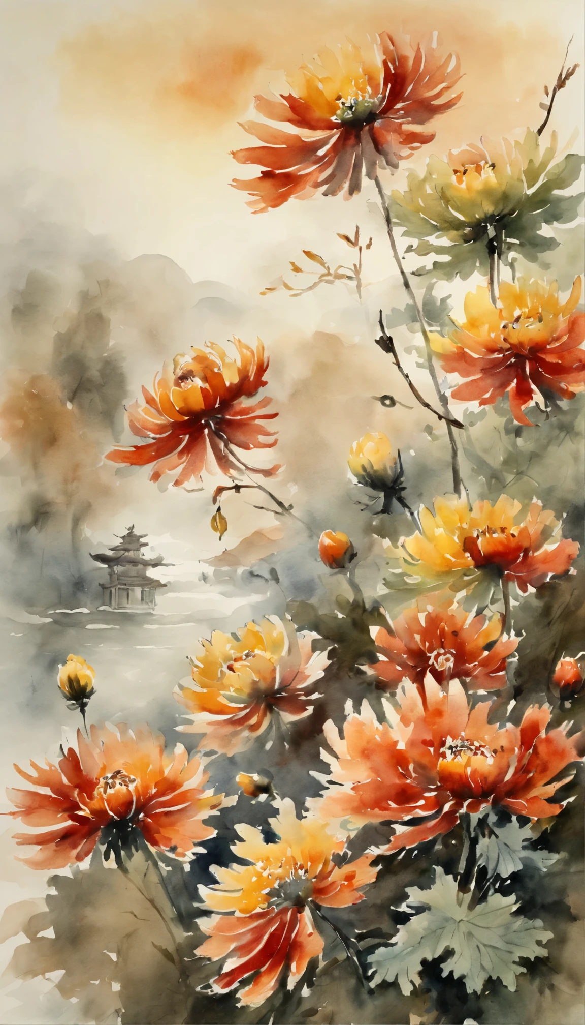 Chinese painting chrysanthemums in autumn ancient style