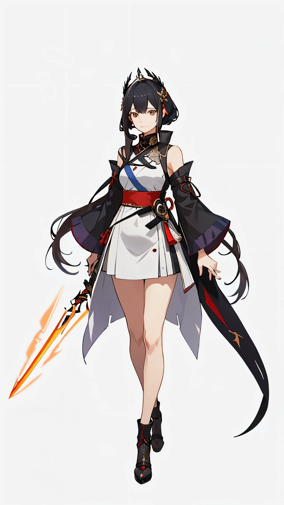 a woman in a dress holding a dagger and a dagger, video game character, from arknights, fox nobushi holding a dagger, hajime yatate, keqing from genshin impact, black haired deity, with small sword, ayaka genshin impact, female action anime girl, official character art, anime character, pregnant anime girl, fetus