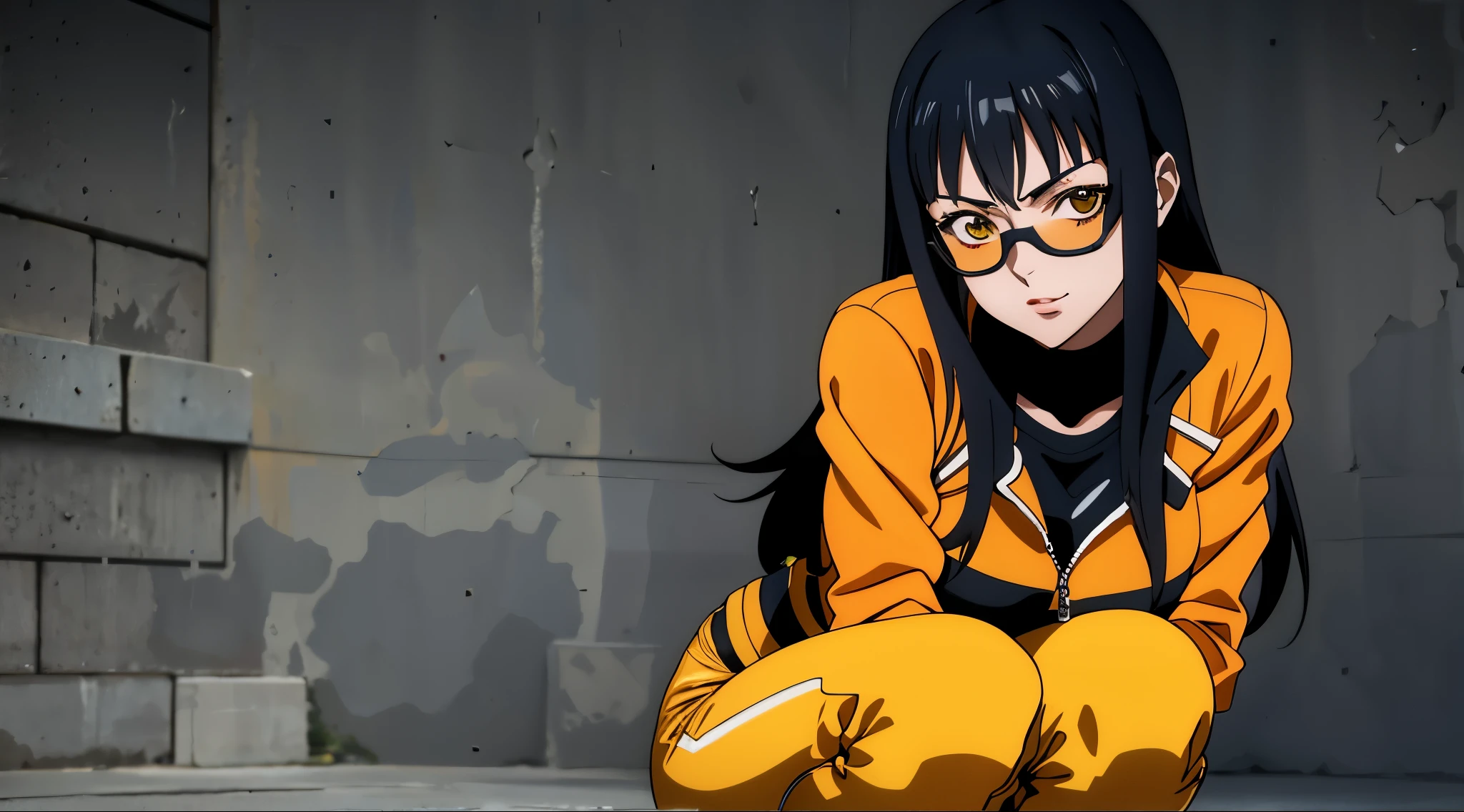 ,(masterpiece,Highest Quality, uma mulher de jaqueta sexy laranja e short jeans, seductive anime, peitos grandes, estilo de anime ecchi, beautiful anime squatting, Oppai, garota com jaqueta laranja, garota sensual, muitos detalhes, garota com rosto sensual, garota sexy, garota com olhar sensual, rosto sexy, garota encantadora, garota romantica