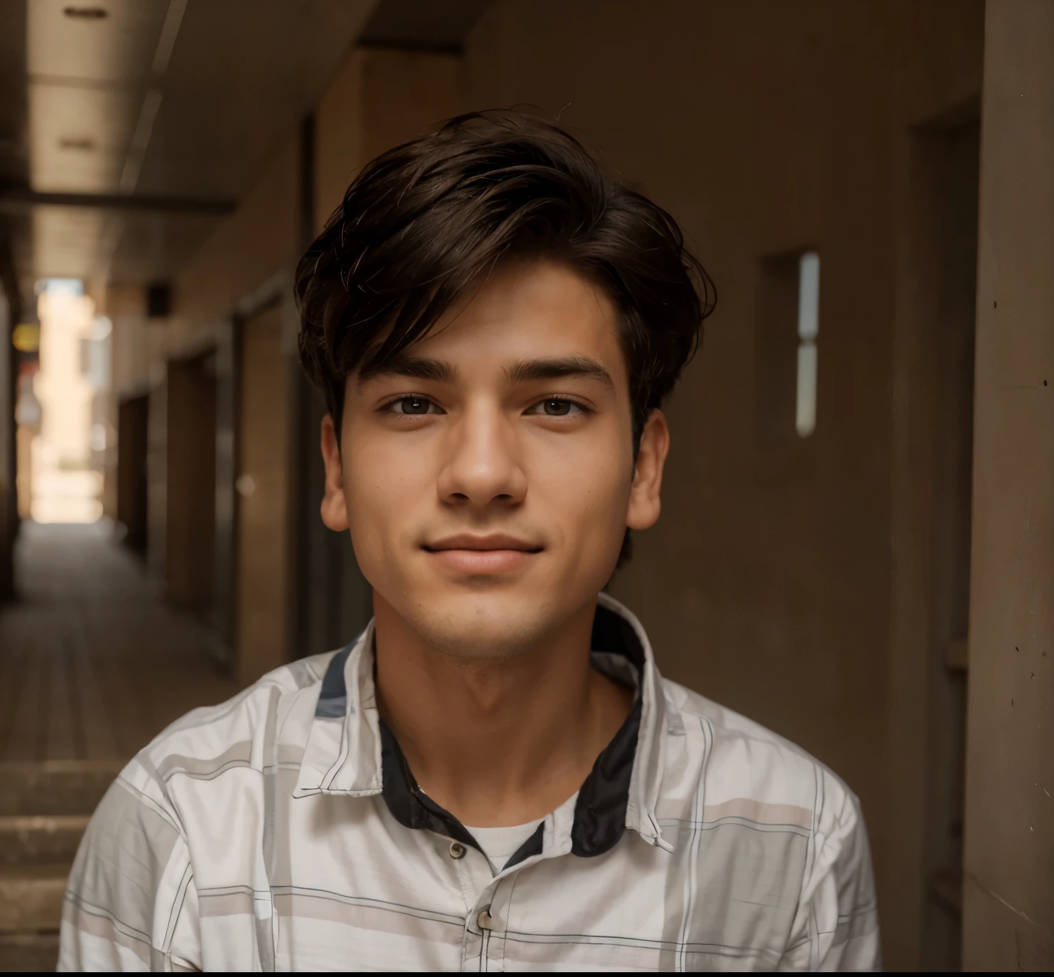 Male handsome young man,In his twenties,Heroic,Sunny and cheerful,Boyish,The wind ruffled his hair slightly,Three-dimensional facial features,s delicate face,He came up the stairs toward me,The corners of the lips are slightly hooked,It shows that he is in a good mood now,ultra-realistic realism