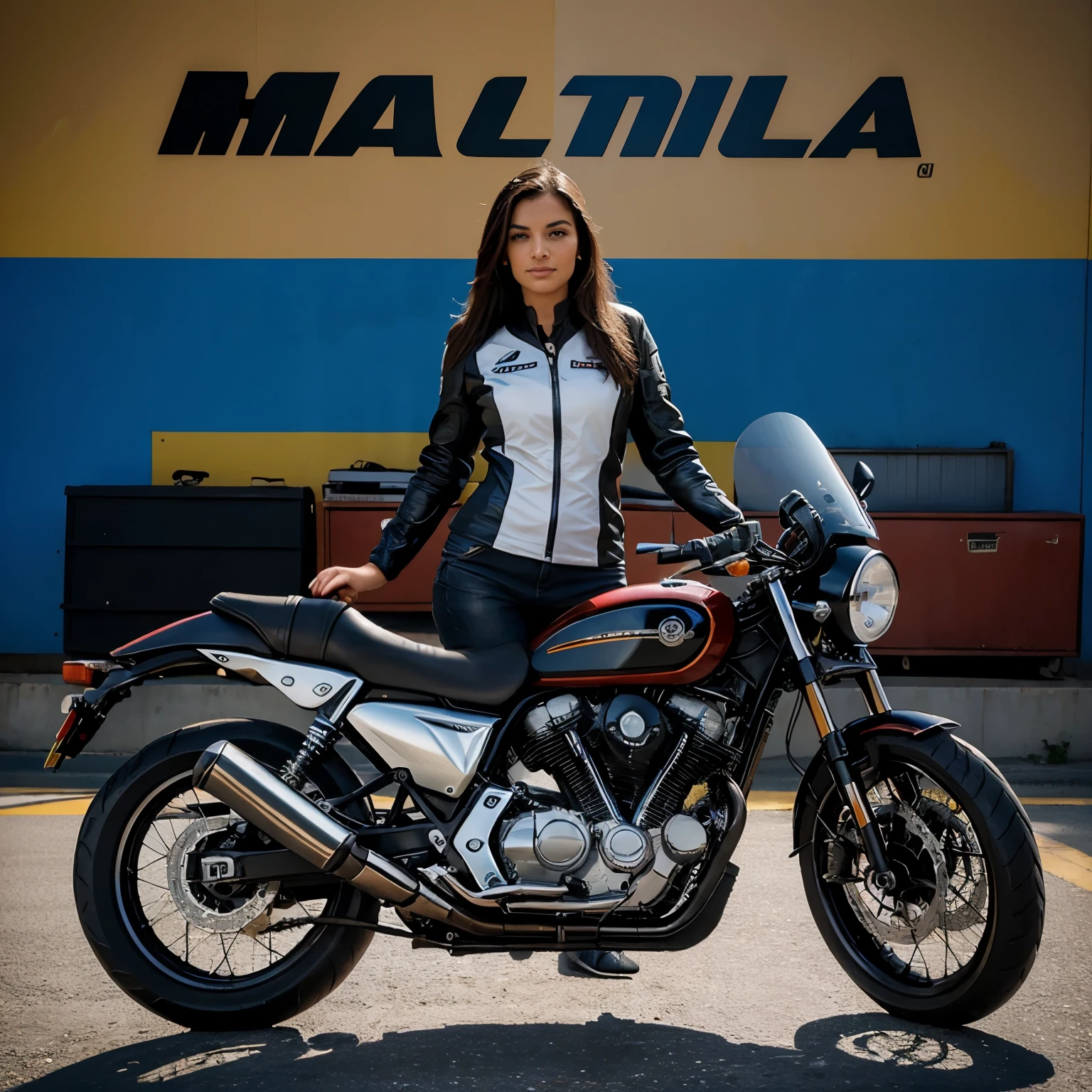 Motorcyclist logo containing the name Família Salles, uma motocicleta modelo dominar 400, uma bandeira do Estado do Rio de Janeiro e uma bandeira do Estado Santa Catarina
