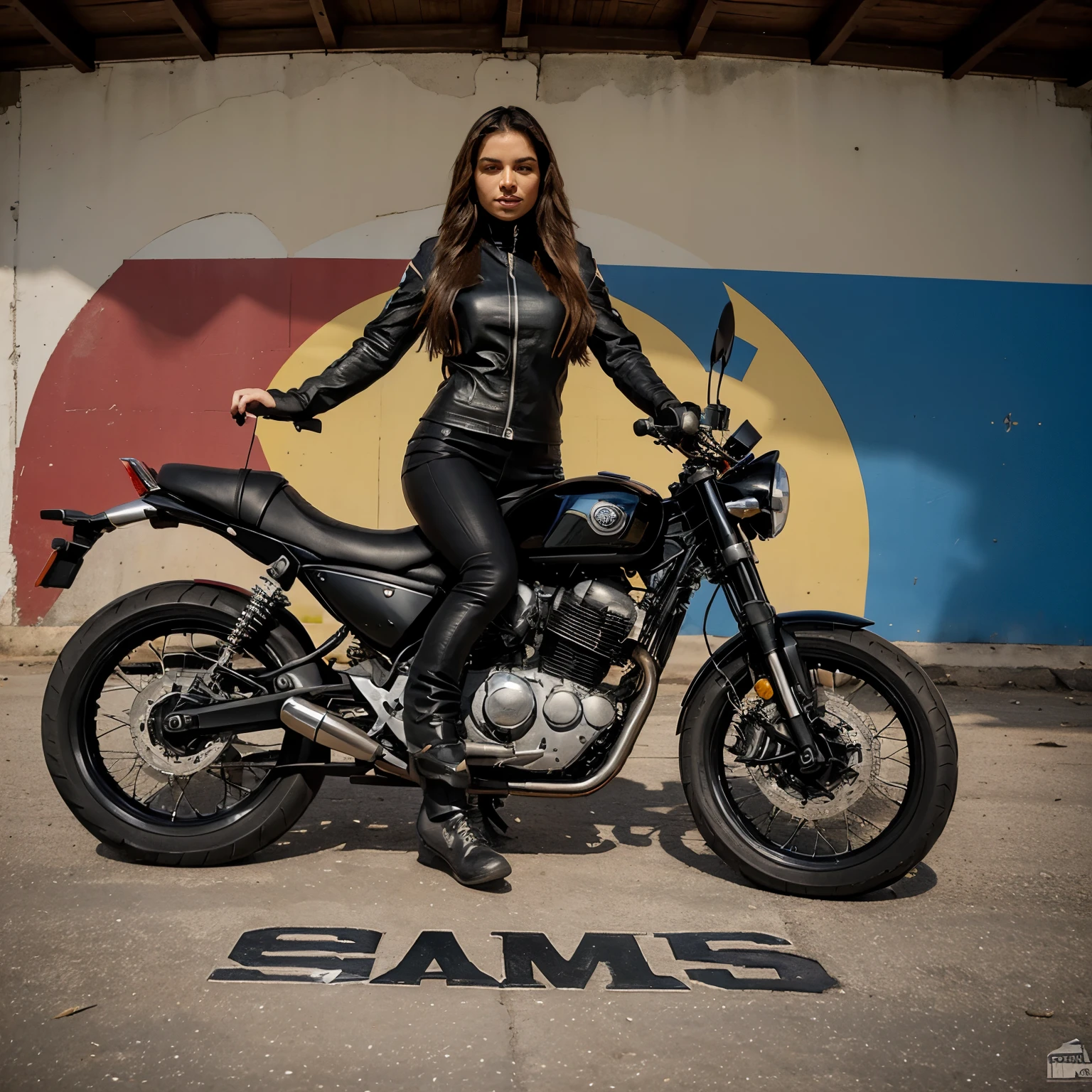 Motorcyclist logo containing the name Família Salles, uma motocicleta modelo dominar 400, uma bandeira do Estado do Rio de Janeiro e uma bandeira do Estado Santa Catarina