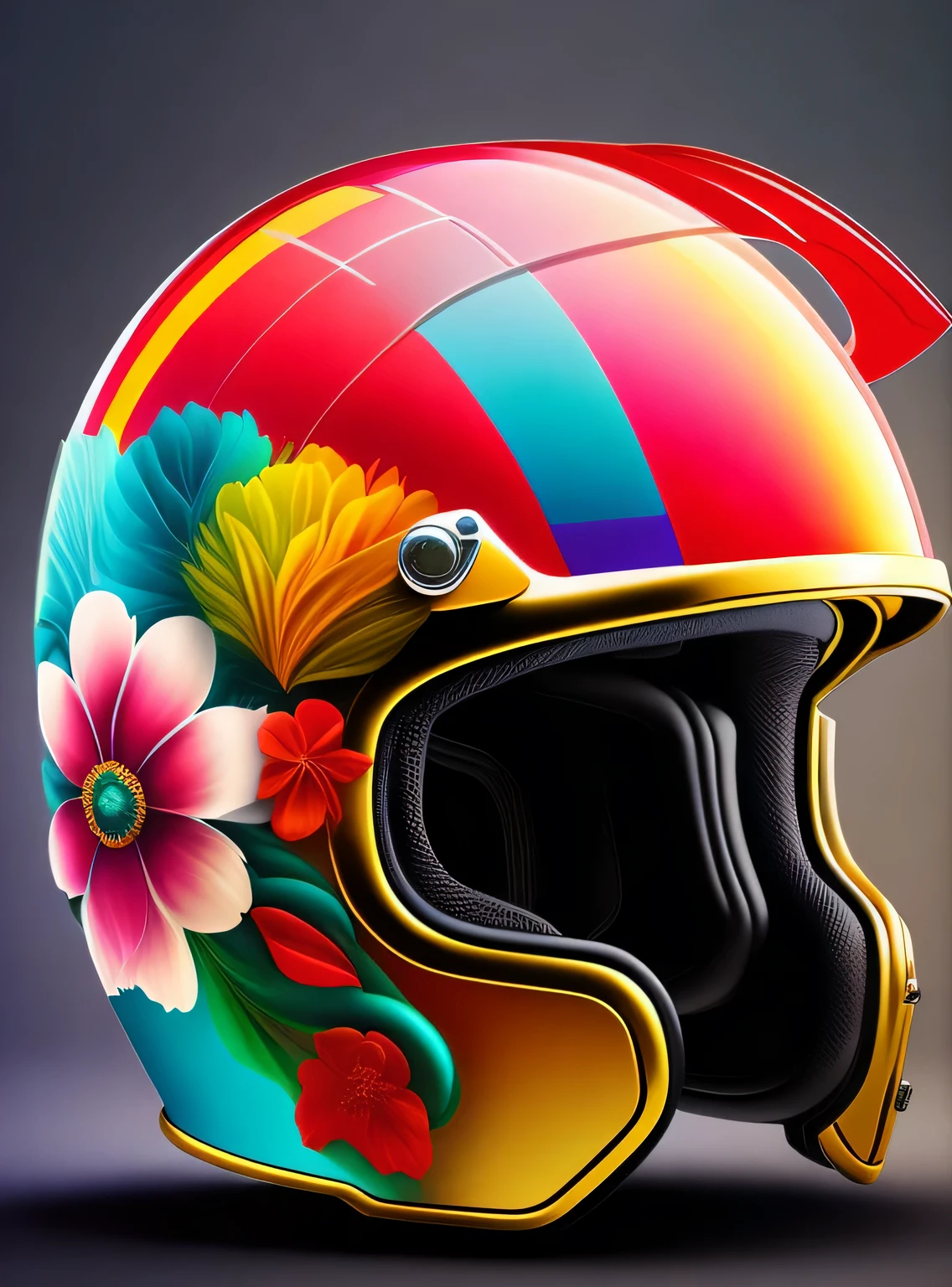 the colorida abstract of motorcycle helm, flowers, fundo de itens de garagem, (colorida,altamente detalhado,arte vetorial)
