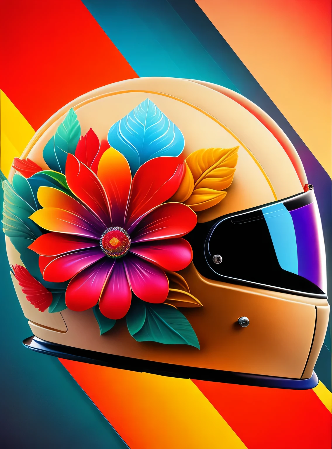 the colorida abstract of motorcycle helm, flowers, fundo de itens de garagem, (colorida,altamente detalhado,arte vetorial)