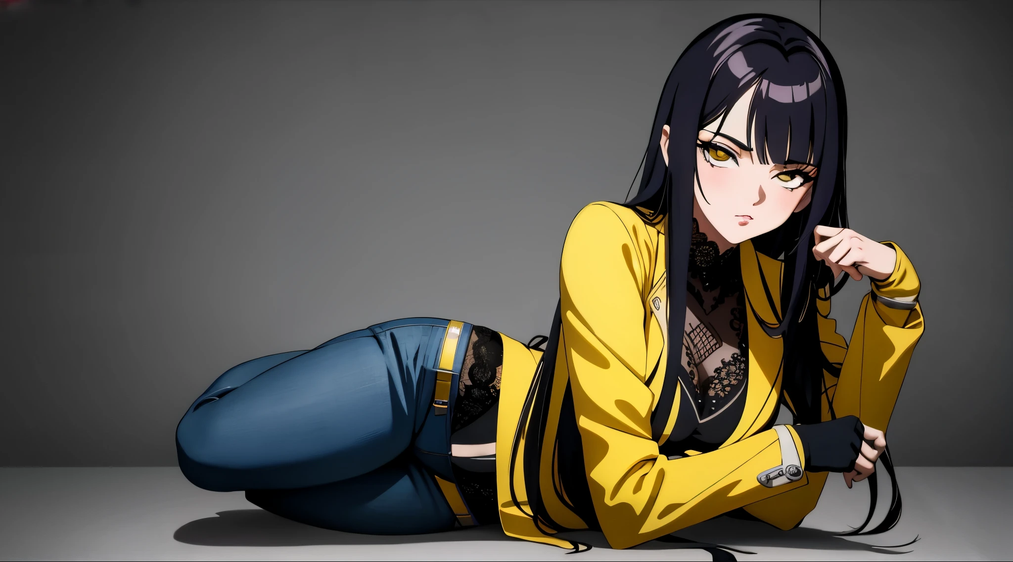 ,(masterpiece,Highest Quality, olhar atrevido, garota sensualizando, seductive anime, girl standing, pose de modelo, estilo de anime ecchi, beautiful anime squatting, Oppai, garota com jaqueta preta, garota sensual, muitos detalhes, garota com rosto sensual, garota sexy, garota com olhar sensual, rosto sexy, garota encantadora, garota romantica