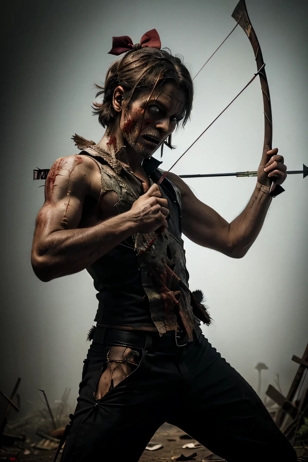 a zombie with a bow and arrow in his hand