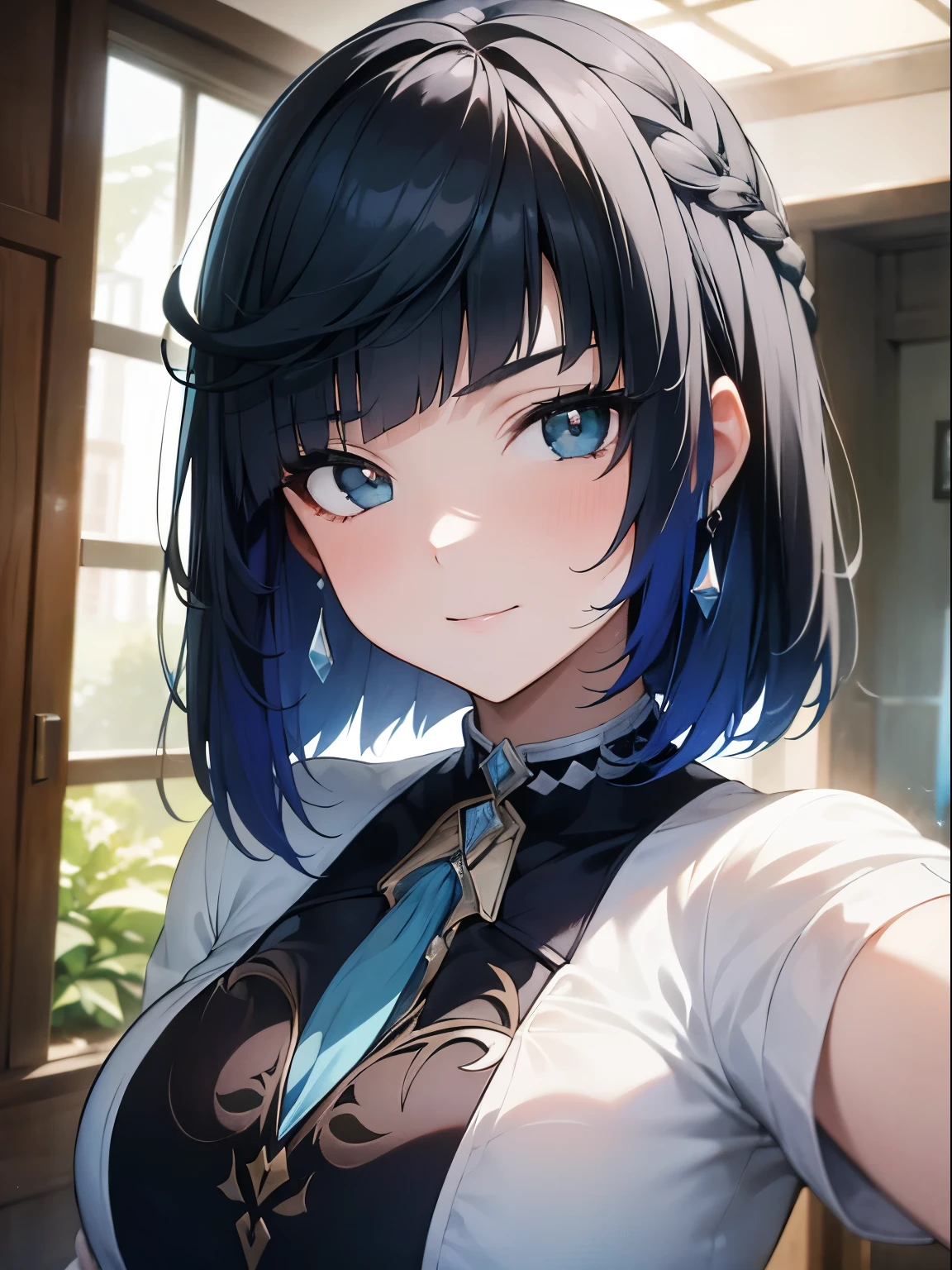 ((Masterpiece, The best quality)), High Resolutions, 8k, cinematiclight, High contrast, depth of field, Intense shine, detailed background, 1girl, beautiful, detailed eyes, twinkle in his eye, Detailed iris, SMILE, stylized, Open mouth, canine,