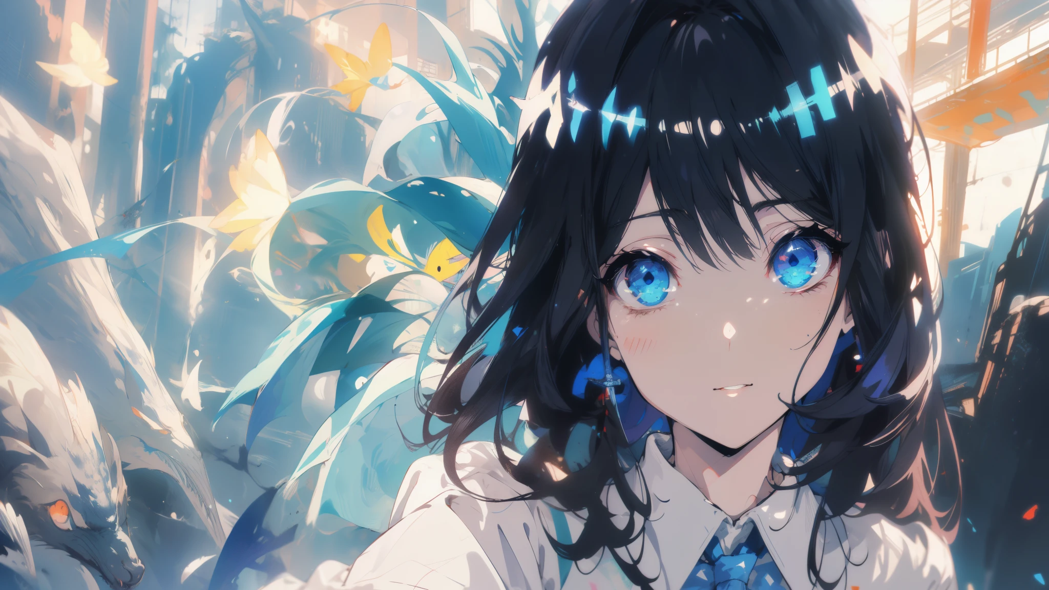 Chica anime con ojos azules y camisa blanca y corbata azul., estilo anime 4k, Fondo de pantalla de arte anime 4k, Fondo de pantalla de arte anime 4K, fondo de pantalla de arte anime 8 k, Fondo de pantalla animado 4K, hermoso retrato animado, fondo de pantalla animado 4k, Fondo de pantalla animado 4K, ojos azules brillantes, anime moe art style, hermosa chica anime, arte de anime digital detallado