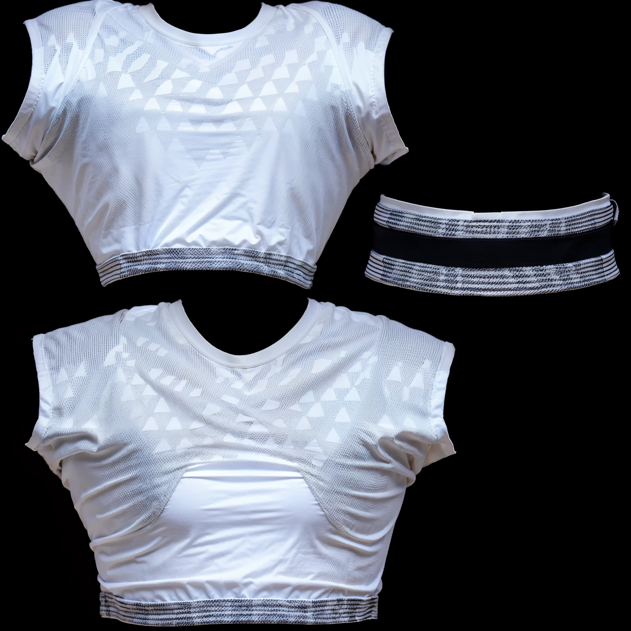 a close up of a white shirt with a black stripe on the chest, open v chest clothes, clothes high detail, detailed clothes texture, realistic clothing, realistically rendered clothing, sport bra and shirt, untextured,