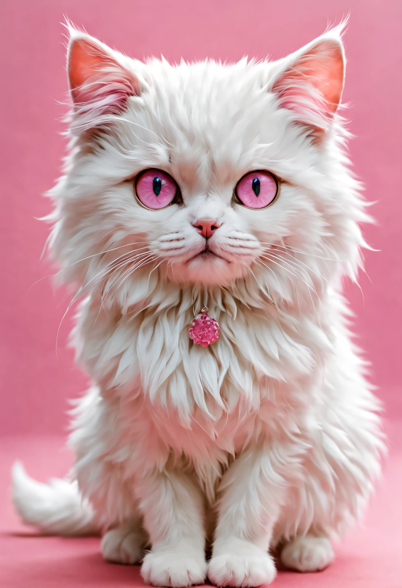 Um gato fofo、olhos grandes,It is a little complicated、cores brancas e rosa、Belo cabelo、The background is simple