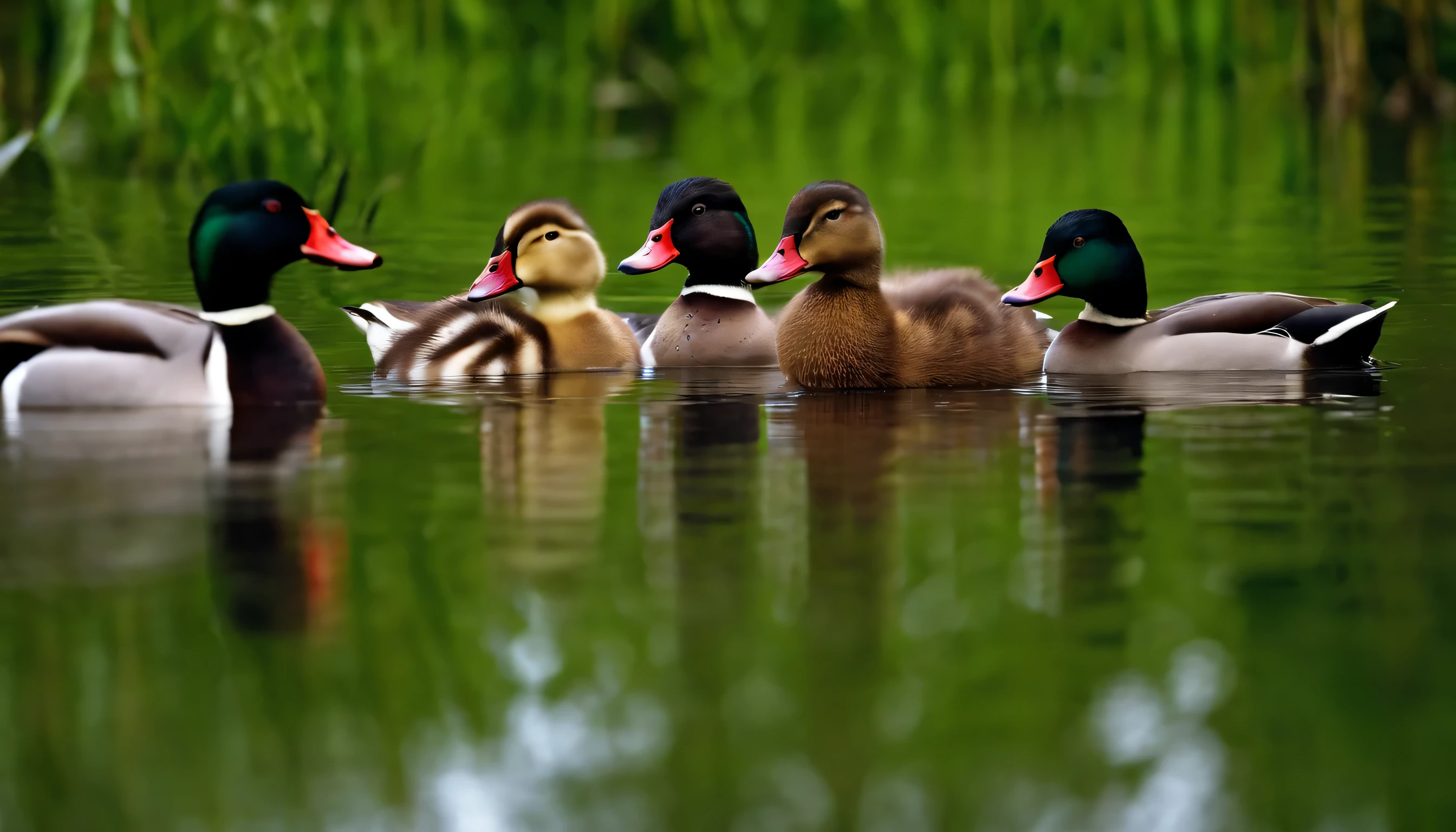 Formation of Flocks: Picture a group of ducks on the water, forming a cohesive flock. Highlight the unity and community spirit as they swim together, showcasing the strength found in numbers.
