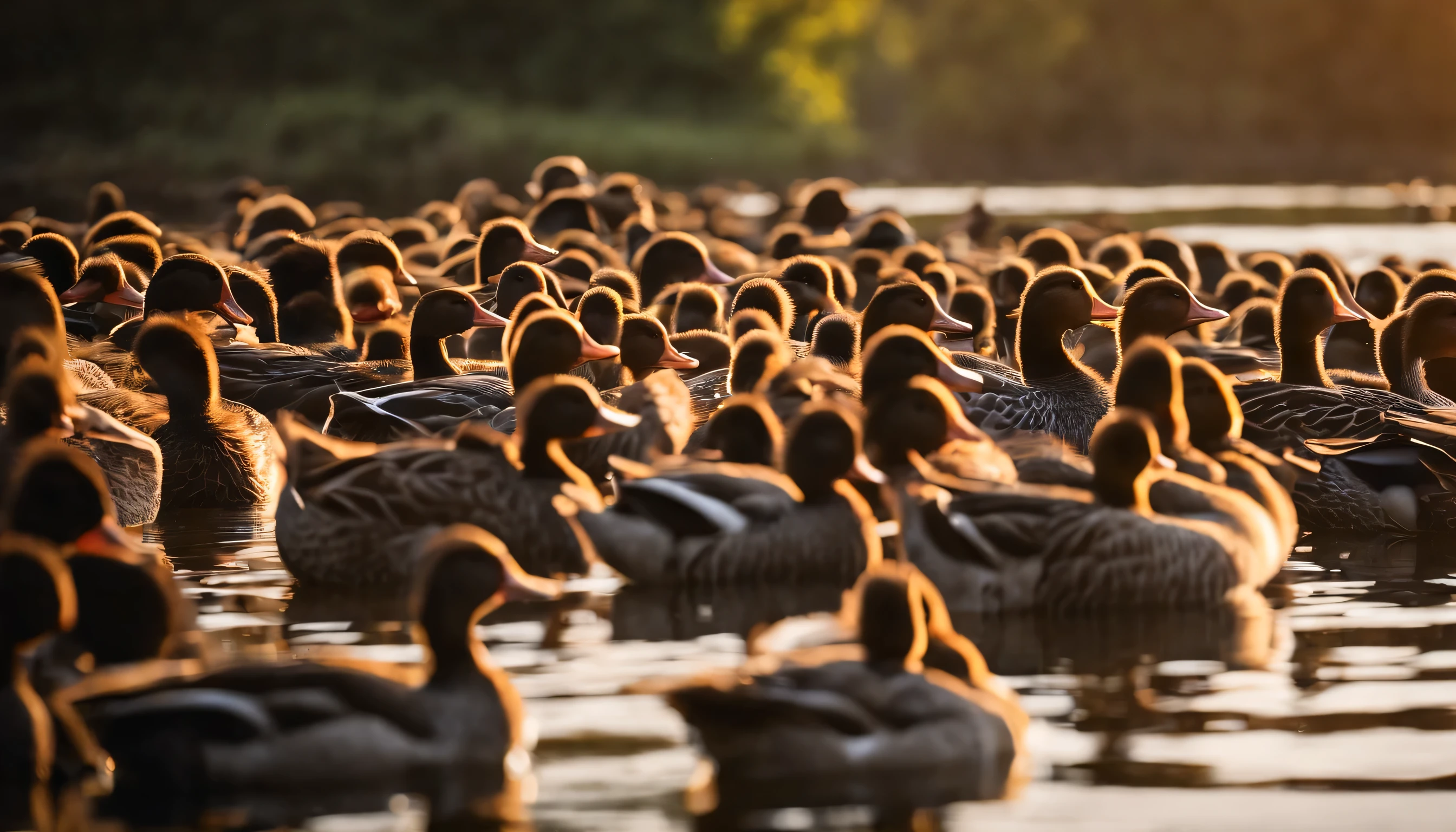 Formation of Flocks: Picture a group of ducks on the water, forming a cohesive flock. Highlight the unity and community spirit as they swim together, showcasing the strength found in numbers.