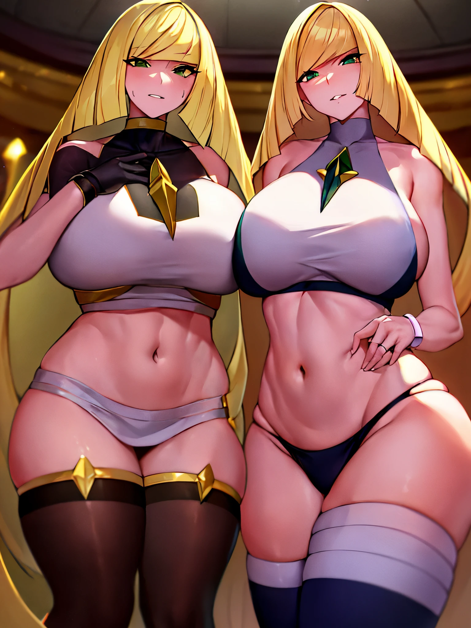 big tits milf、1 person、solo、(Pokémon Lusamine)、blonde hair、(green eyes)、hair above one eye、long hair、colorful hair、striped hair、非常にlong hair、focus on face、bracelet、thigh high socks、makeup、mascara、evil laugh、huge saggy breasts、huge saggy breasts、huge saggy breasts、((high kick))++、((high kick))++、((high kick))++、((high kick))++、sexy tattoo、sexy tattoo作り笑い、solo、blonde hair、(micro dress)、(golden)、(bodycon)、blush、eyelash、cleavage、belly button、(face focus)、corrupted、(O-ring:1.2)、armpit、jewelry、necklace、Waist cut、Wide open legsBREAKMasterpiece、highest quality、Shiny skin、big tits milf、big tits milf、、Shiny skin、huge saggy breasts、front、(chromatic aberration、details)、dynamic angle、40K、HDR 、High resolution、software、safe for work