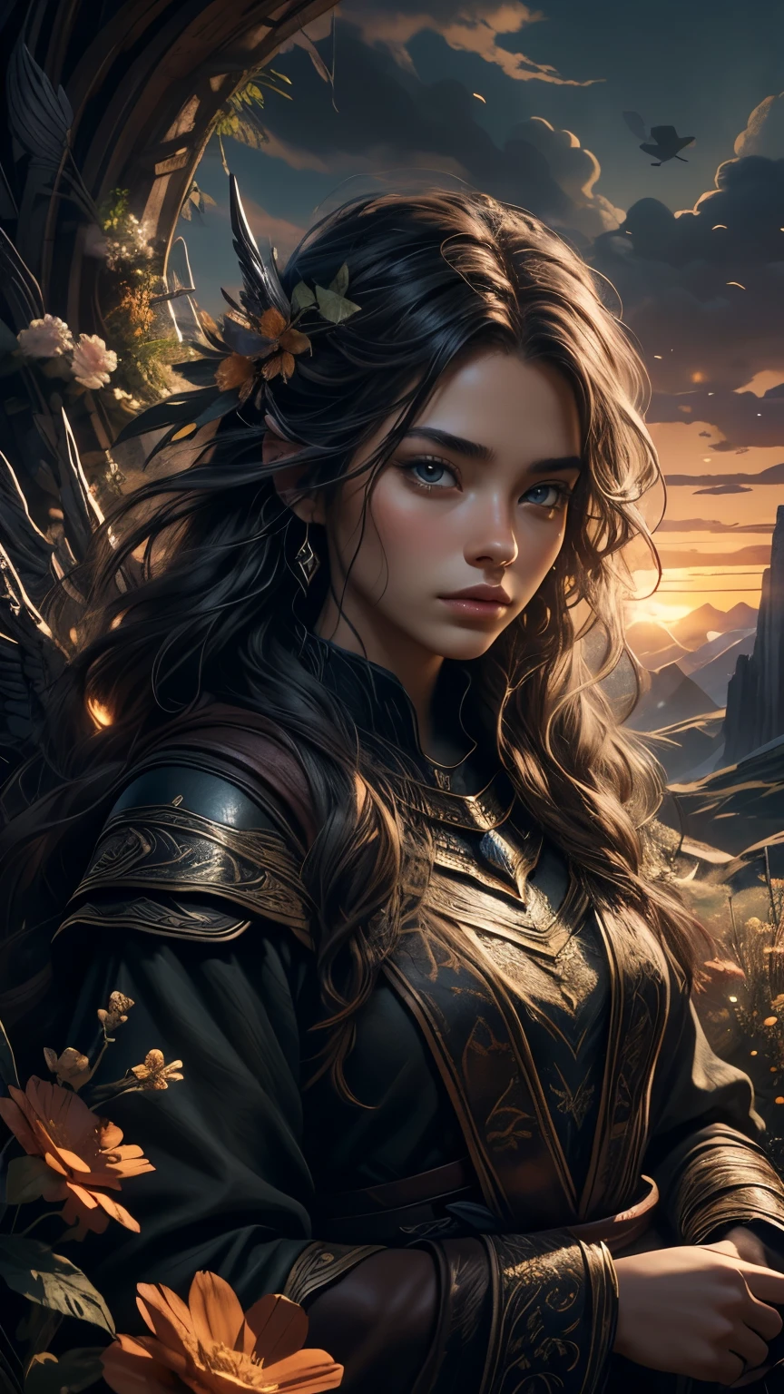 he is a man, detailed face, detailed eyes, and the surrounding environment to be clearly visible. Overall, the prompt aims to create a breathtaking artwork depicting a phoenix flying over the Skyrim landscape at sunset. It combines elements of fantasy, nature, and mysticism to evoke a sense of wonder and awe. The addition of crystals, flowers, and plants enriches the scene, adding depth and visual interest. The high-quality rendering and attention to detail ensure a truly immersive and captivating visual experience.