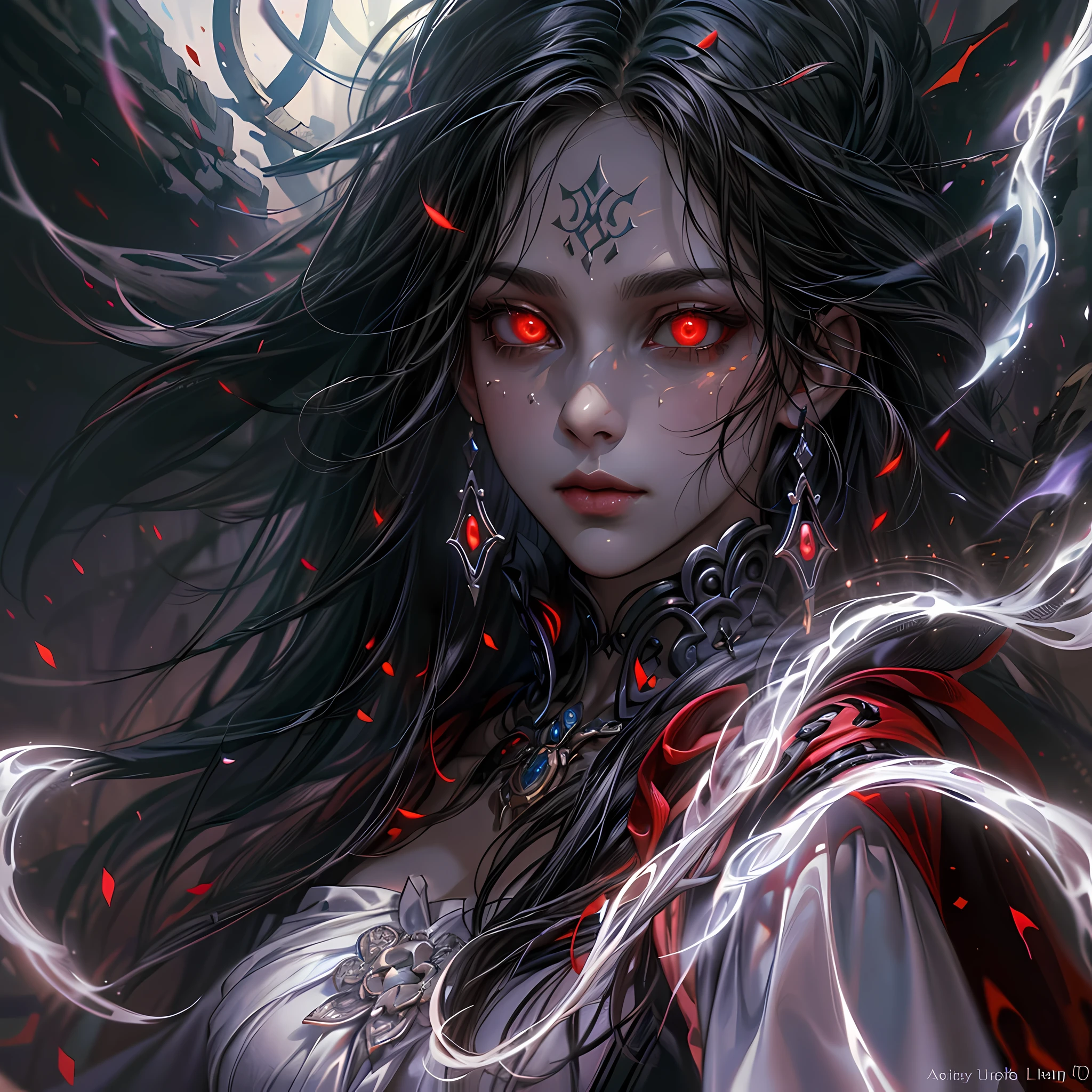 8K、Female demon with big、(number々Award-winning masterpiece、mind-blowing detail、Texture、Maximum detail)、(hyper realstic:1.4)、(realisitic:1.3)、(Upper Body Up:0.4)、(Realistic textured skin of the highest quality)、Unusual facial expressions(Elaborate perfectly symmetrical eyes)、Elaborate face、((medieval world))、((The Lord's Ice Devil))、((The Ice Devil of the Lord's Hell))、(Ice Wall and Ice Eye)、(Like the whole body:1.6)、 (Horrible forms)、(Eyes glowing red in the dark:1.5)、(A pair of red eyes emitting a strong light, blue light from inside:1.5)、(Swirling wall of snow and ice in the background)、(dramatic light)、(A majestic sight)、(angry expressions)、Jewelry piercings in the ears、 (dramatic pose)、(Mohican)、(silber hair)、(maroon hair)、(Upturned hair)、((Downward hair)、(A simple necklace with exquisite workmanship around the neck)、(Bioluminescence with a brilliant glow:1.4)、(Fancy Flame Magic:1.3)、(Swirling flames)、 The Great Temple of the Devil、 Great Temple、 Great Temple、great cathedral、Temple ruins、Separate Temples、(Luminous Magic Circle)、Ruins of the old castle、Shining majestic cloud masses and sky、lightning、Epic graphics、Faded、art by、(by Greg Rutkowski:1.2)、(teal and orange:0.8)、(art stations:0.4)、cinematic、((Neutral Color))、(HDR:1.5)、(Subdued Color:1.5)、The ultra-detailliert、dramatic light、(intricate detailes:1.2)、the complex background、Sharply extended fangs、sharply elongated claws、Variant Demons、