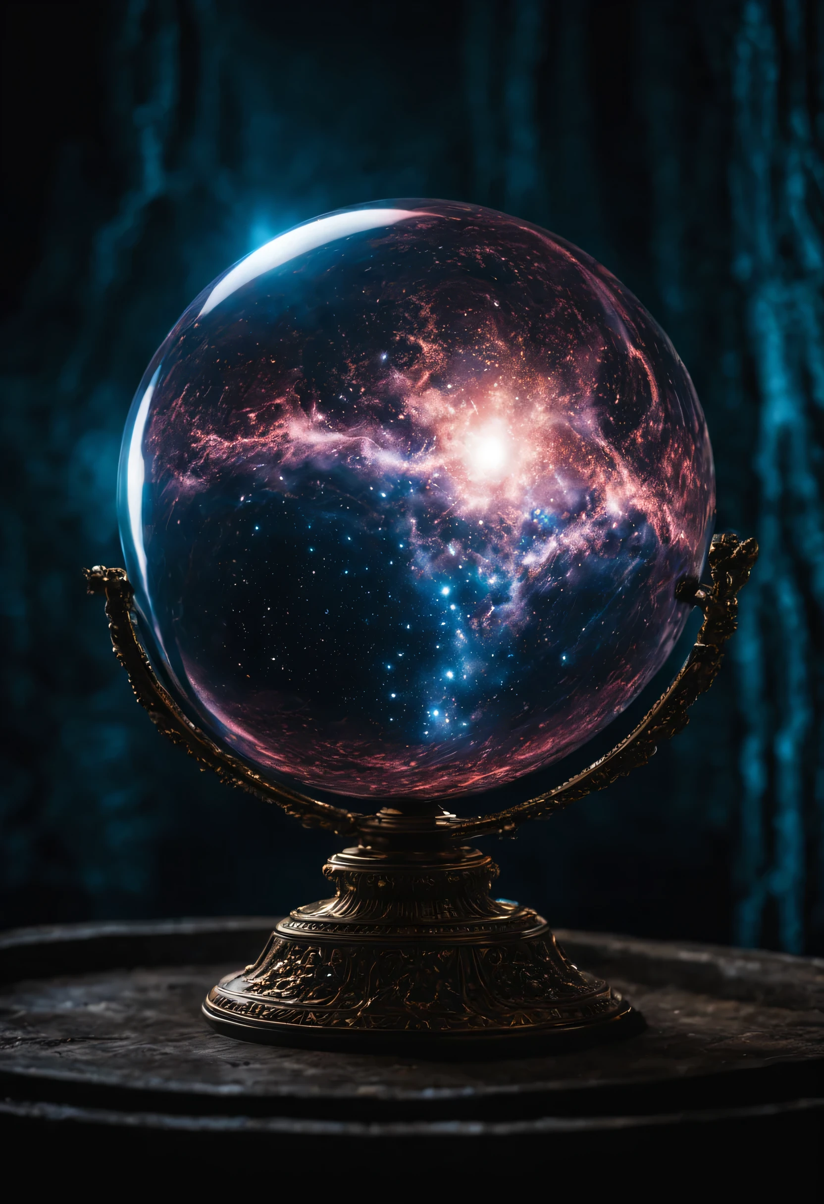 In a mesmerizingly surreal fashion photograph, a mysterious alien artifact pulsates with an otherworldly glow. Main Subject, depicted in amazing detail, looks like a metal ball with complex engraving and soft, ethereal glow. The photograph conveys the mysterious appeal of the artifact., showing off his impeccable craftsmanship and radiant, holographic glitter. This high-quality image immerses viewers in a realm of cosmic elegance., evoking feelings of curiosity and surprise, when they stand in awe of this heavenly miracle.